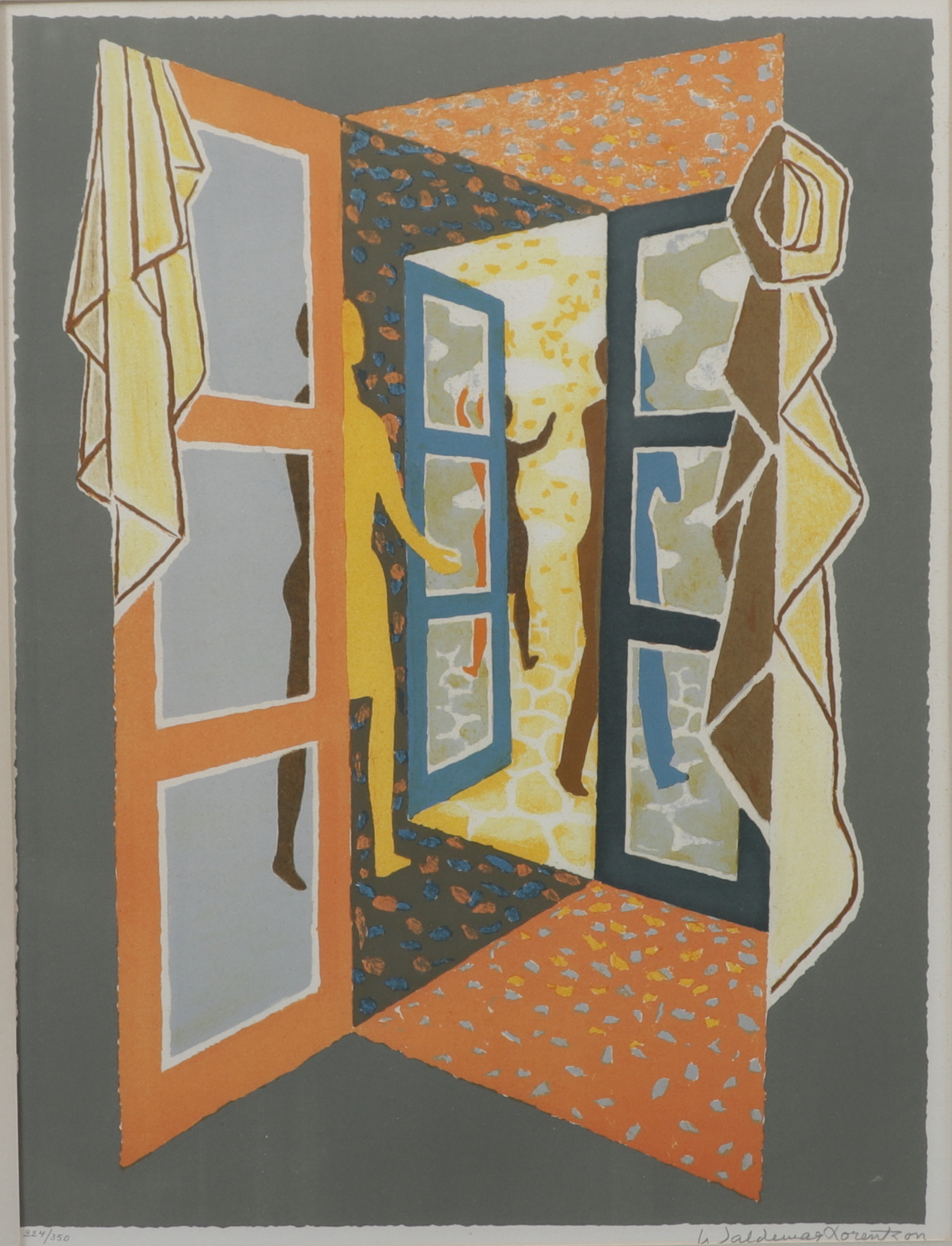 WALDEMAR LORENTZON. Öppna dörrar, färglitografi, signerad och numrerad 224/350.