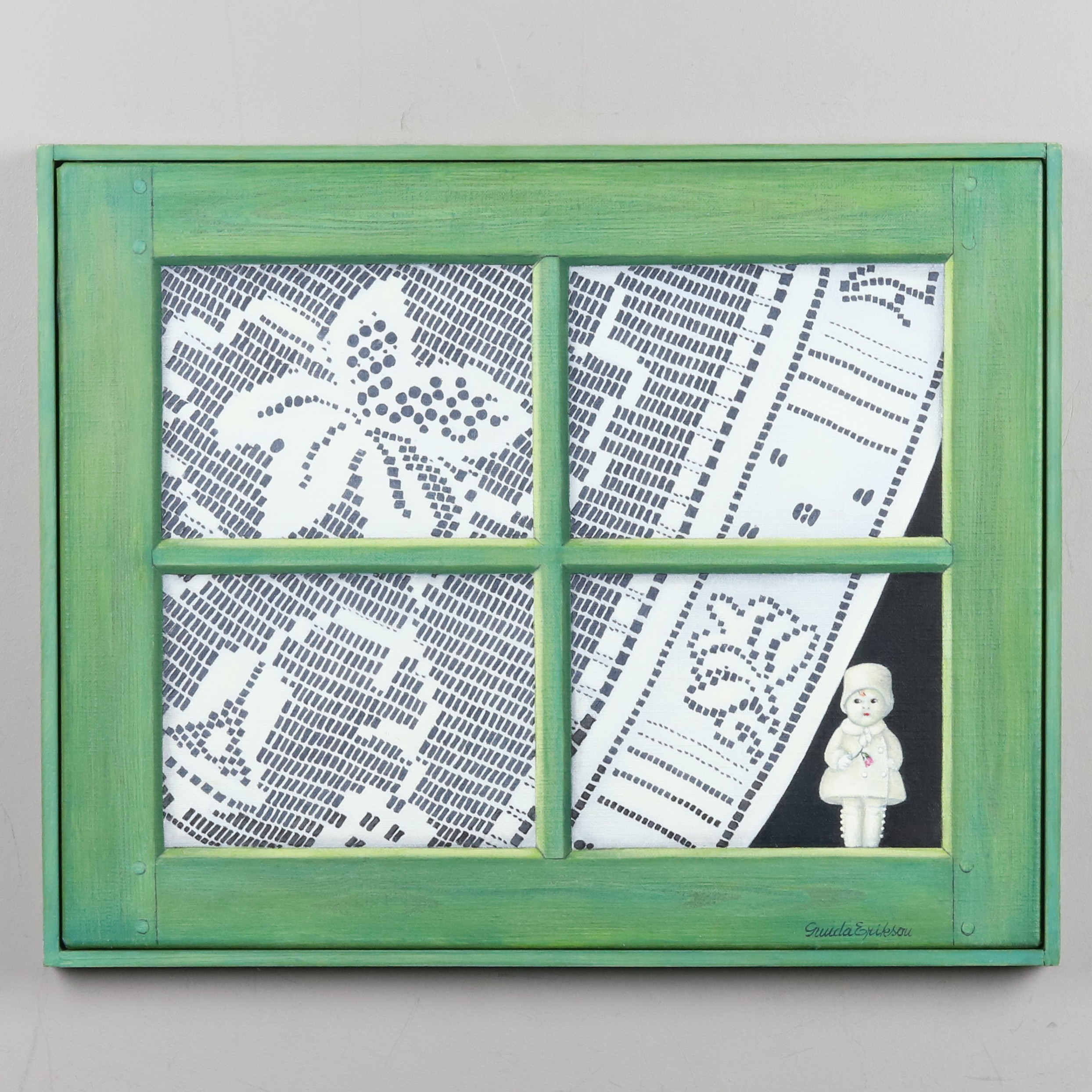 GUNDA ERIKSON. OLJA PÅ DUK, "Det gröna fönstret", signerad.