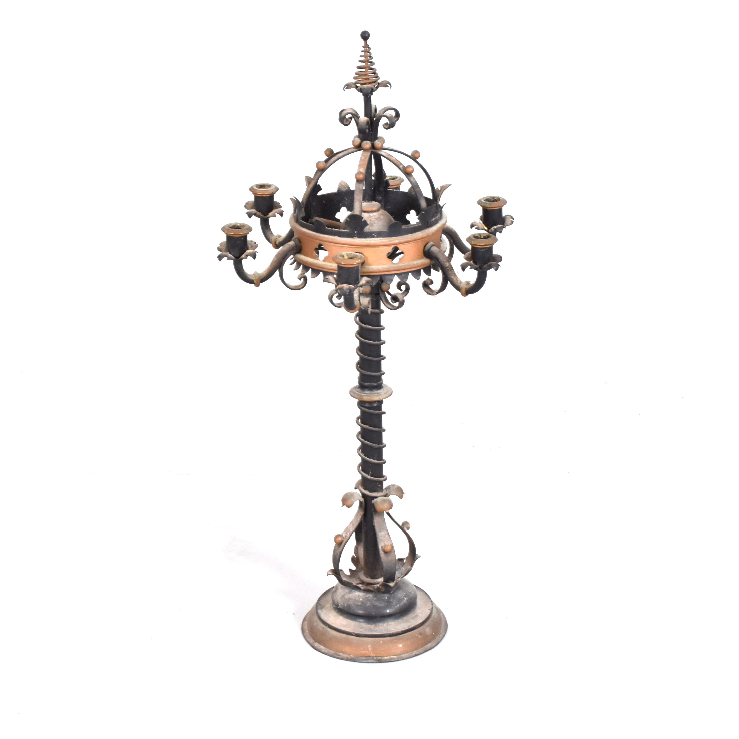 GOLVKANDELABER till 6 ljus, koppar och smide, 1800-talets 2 hälft.