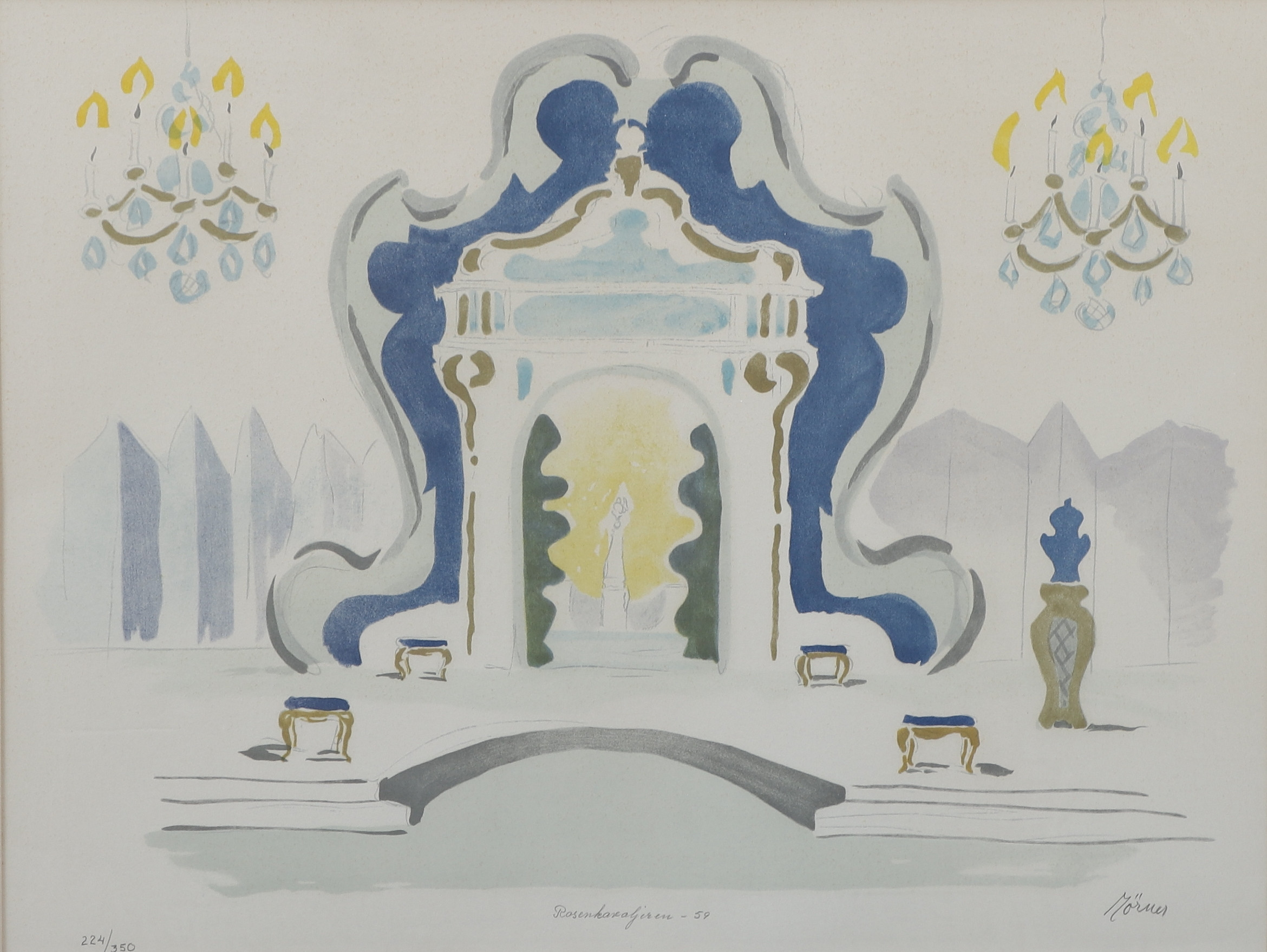 STELLAN MÖRNER. "Rosenkavaljeren", färglitografi, signerad och numrerad 224/350, daterad -59.