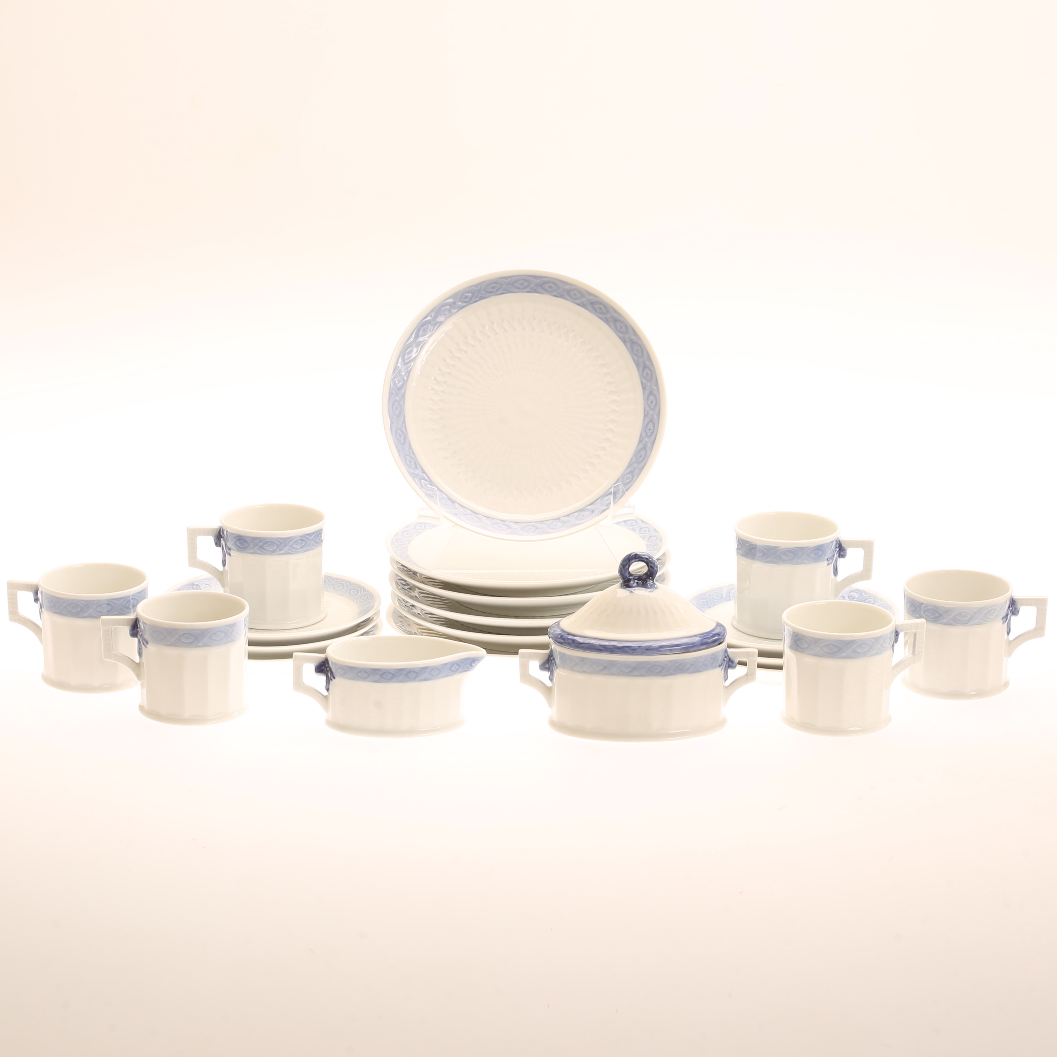KAFFESERVIS, 14 delar, "Blå Vifte", Royal Copenhagen, Danmark.