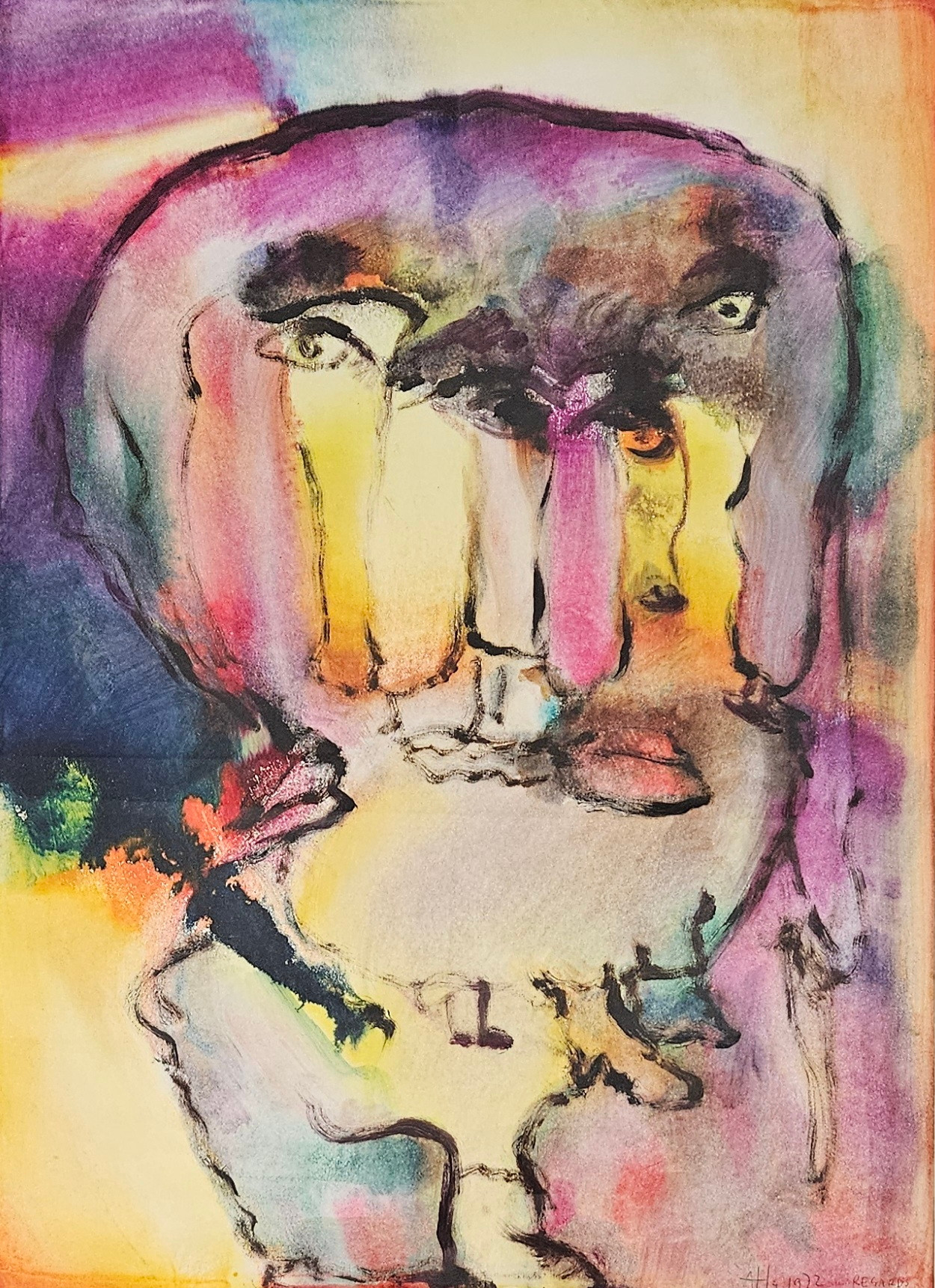 ATILA BIRO. Figurkomposition. Färglitografi, signerad Atila och daterad 1972.
