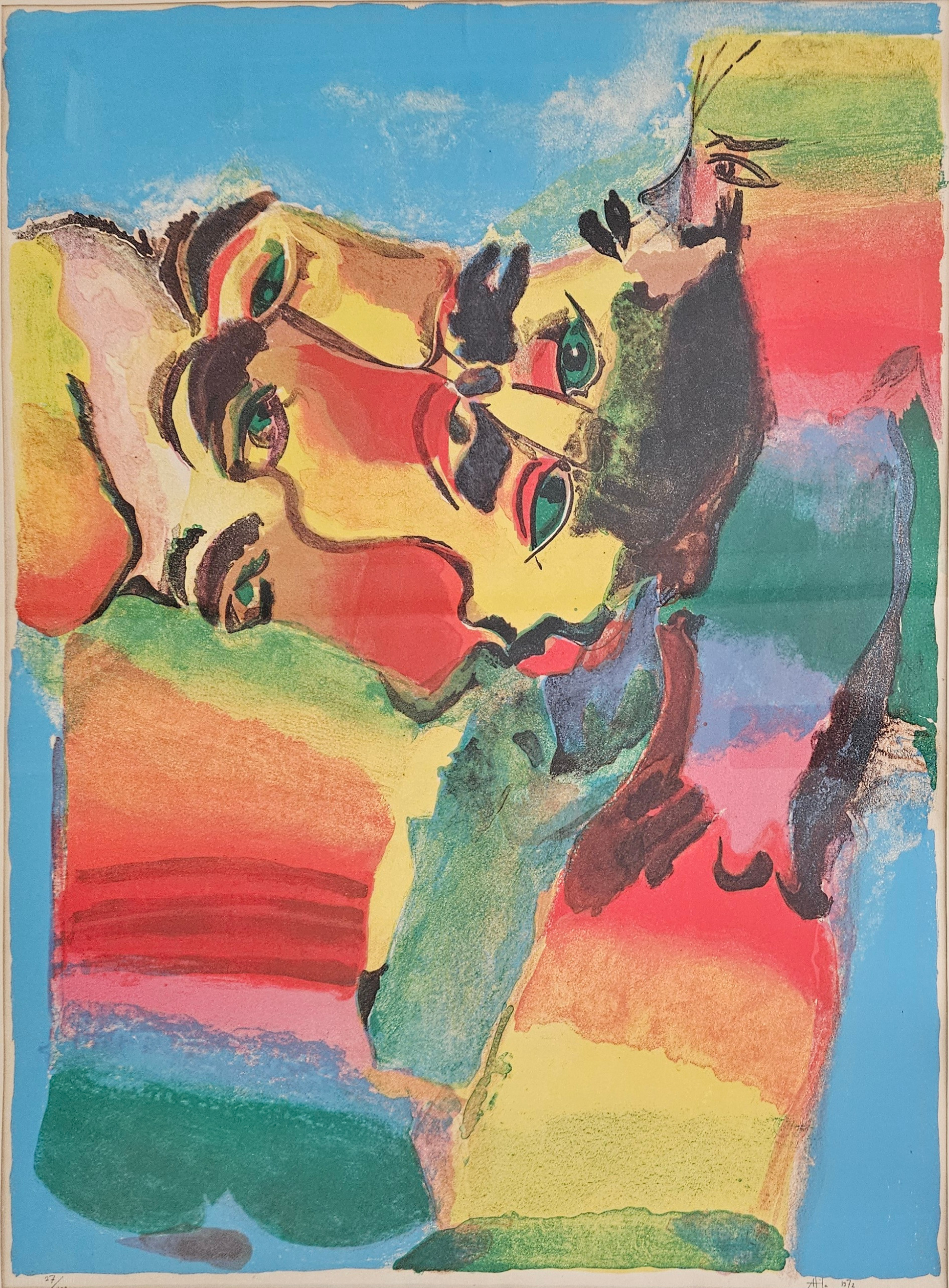 ATILA BIRO. Figurkomposition. Färglitografi, signerad Atila, numrerad 27/100 och daterad 1972.
