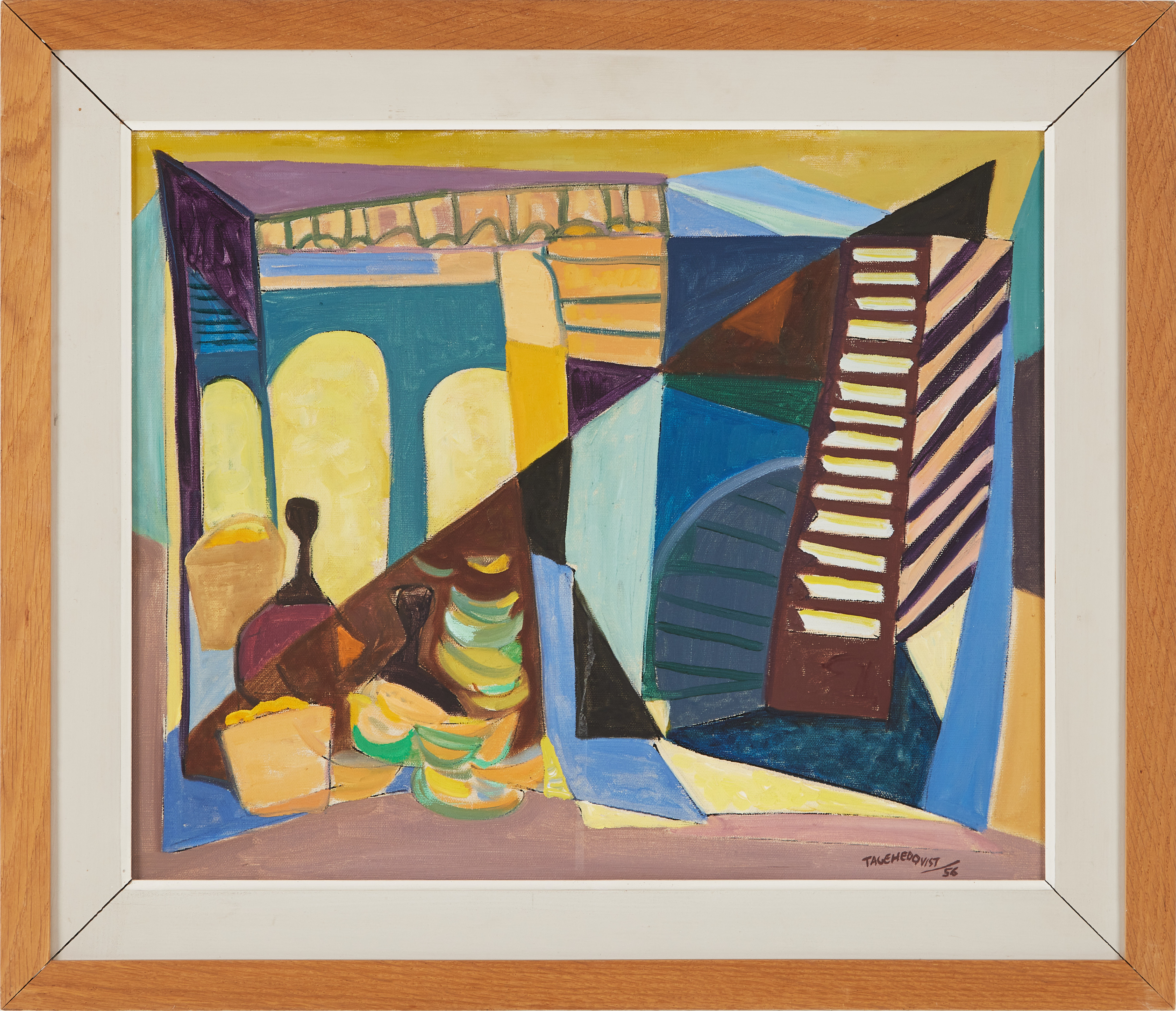 TAGE HEDQVIST. Komposition med vaser, olja på duk signerad -56.