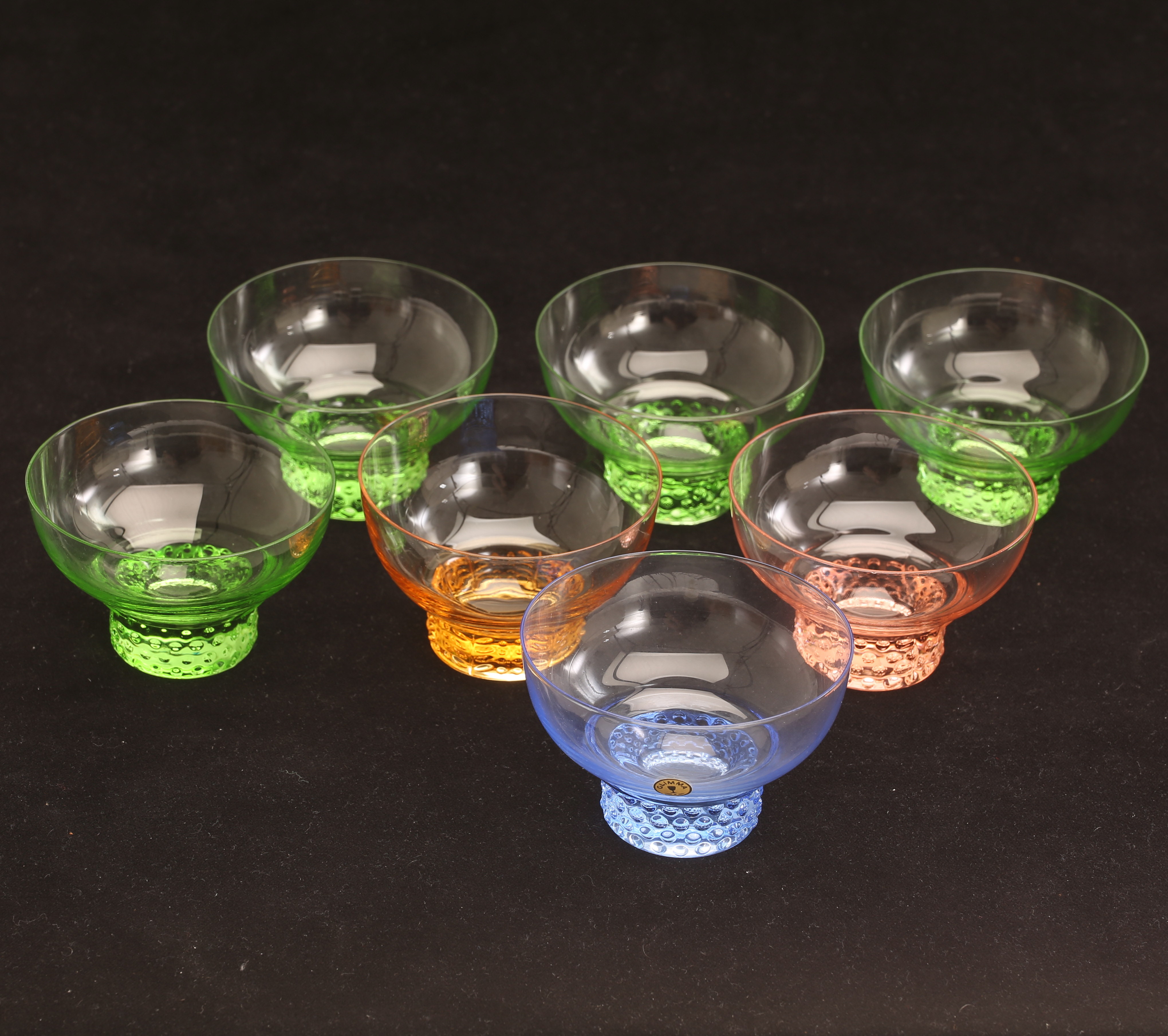 DESSERTSKÅLAR, 7 stycken, "Tarantella", Glimma Glasbruk.