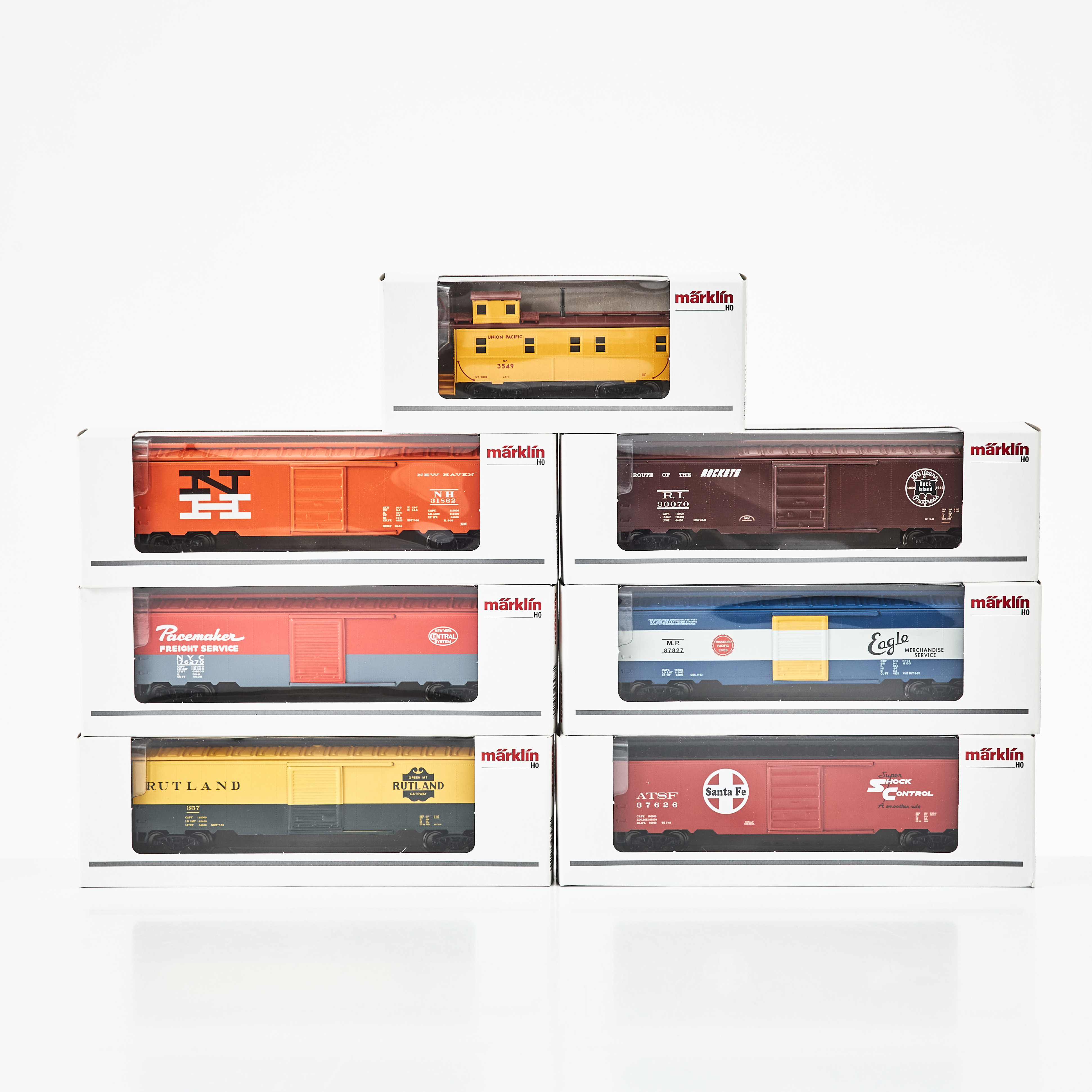 MÄRKLIN. 47760, Set med 6 "Tin Plate" godsvagnar och 1 Caboose, H0.