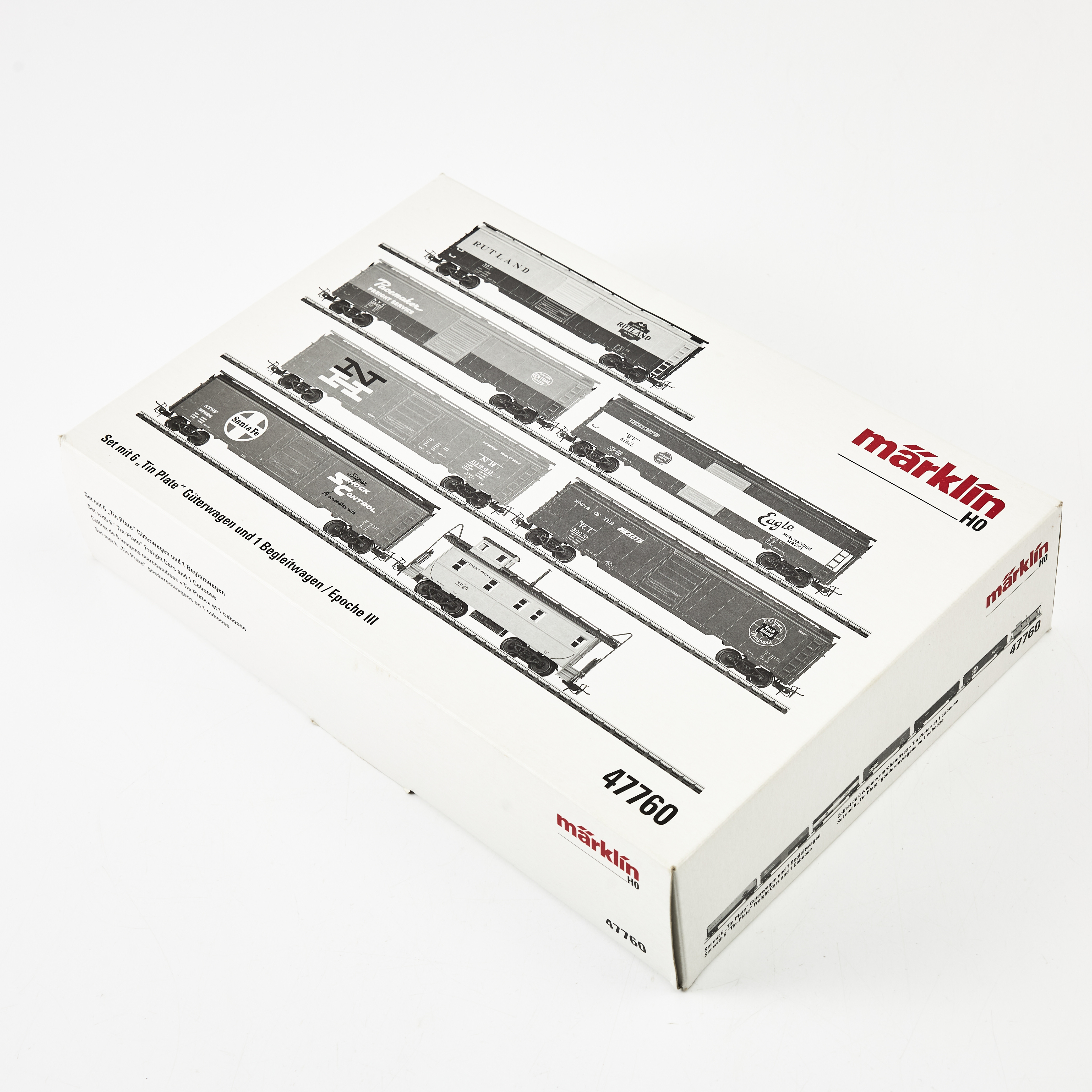 MÄRKLIN. 47760, Set med 6 "Tin Plate" godsvagnar och 1 Caboose, H0.