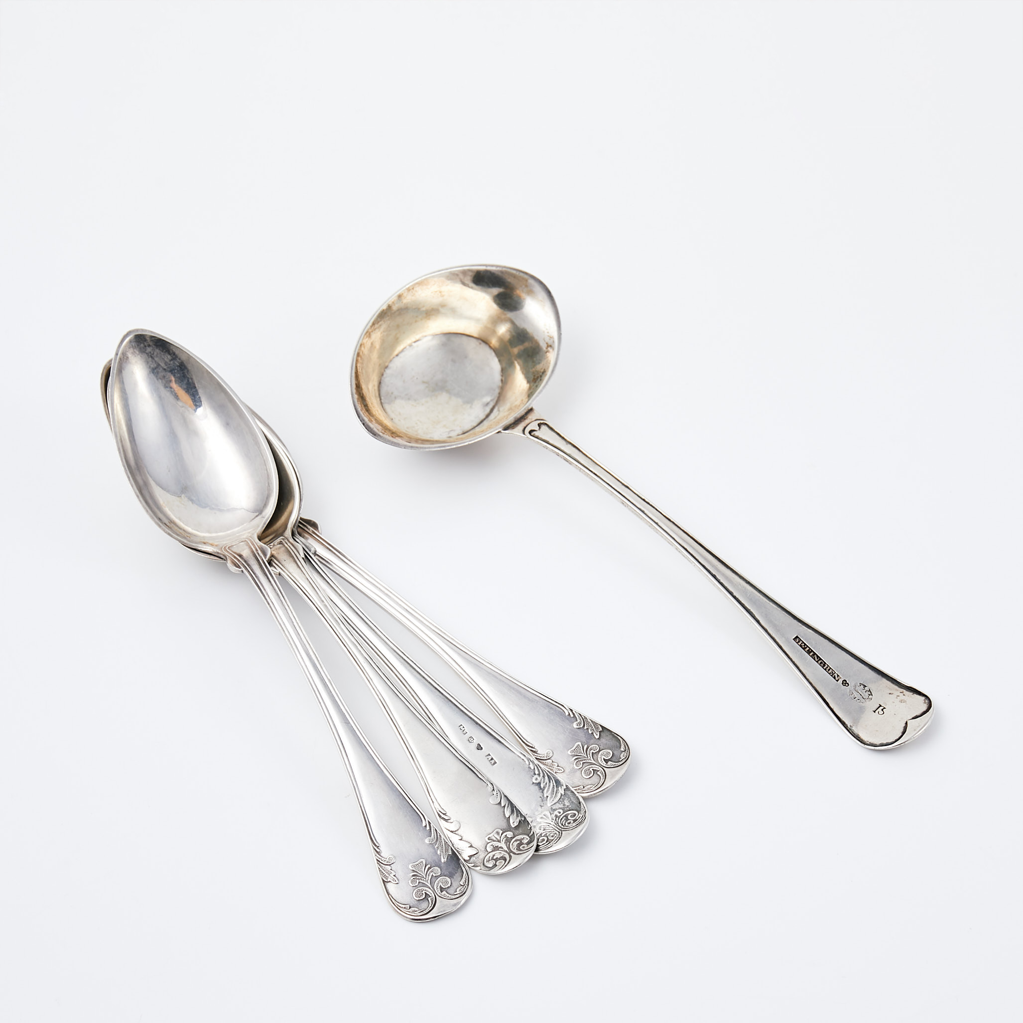 SKEDAR, SÅSSLEV, 5 dlr, silver, "Svensk rund" samt "Gammal Fransk", olika tillverkare, 1800-tal, en sked 1923.