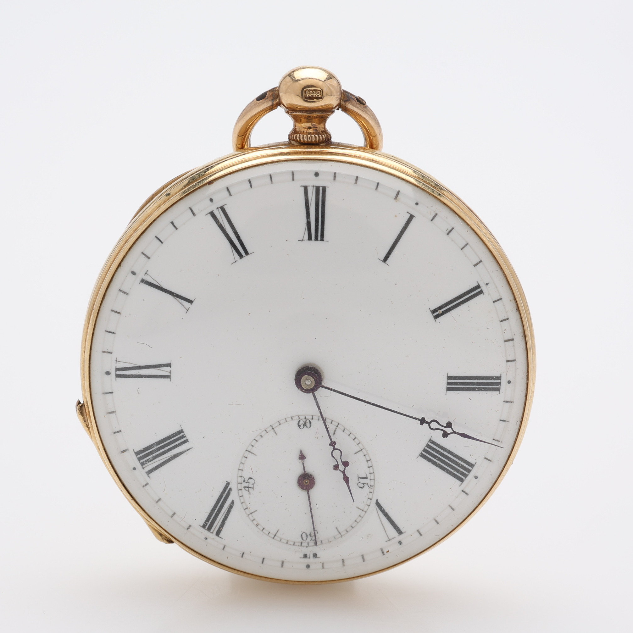 HERRFICKUR, 18 k guld, nyckeluppdrag med ankargång och separat sekundvisning, 1800-talets andra hälft, 46 g.