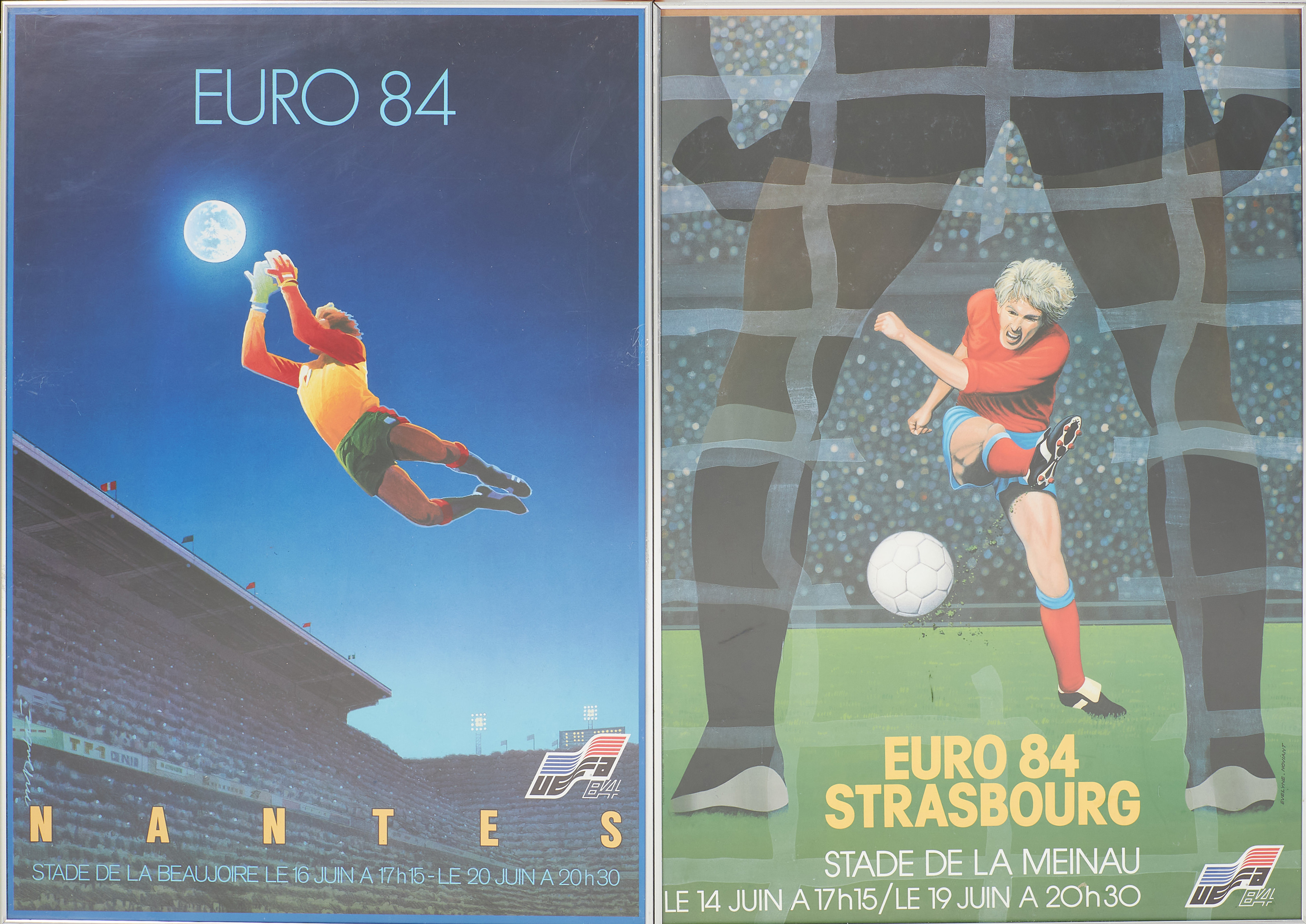 AFFISCHER, 2 st, Fotboll, EM 84, "Euro 84, Nantes" samt "Euro 84, Strasbourg".