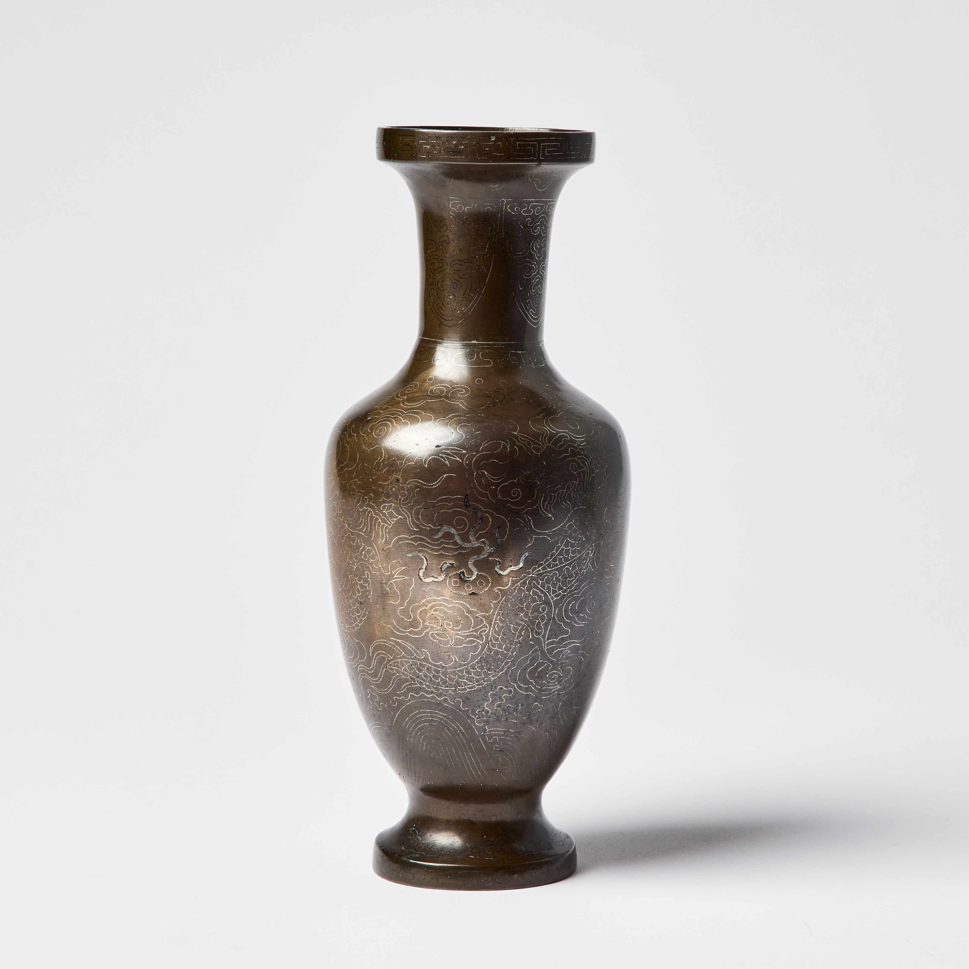 A Chinese Bronze Vase with Silver Inlay.
