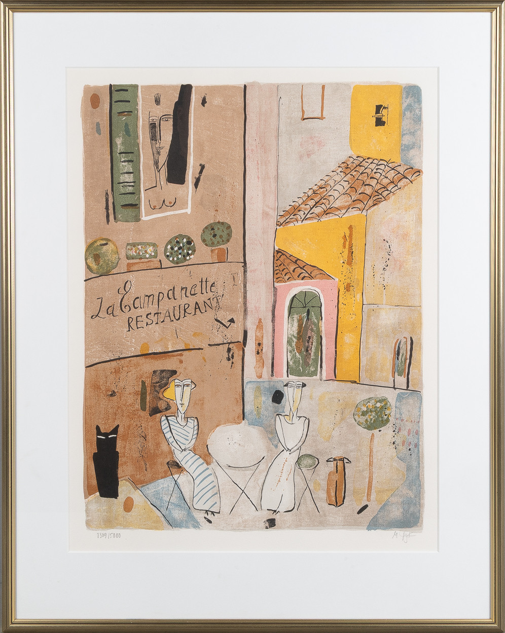 MADELEINE PYK. La Campagnette restaurant, färglitografi, signerad.