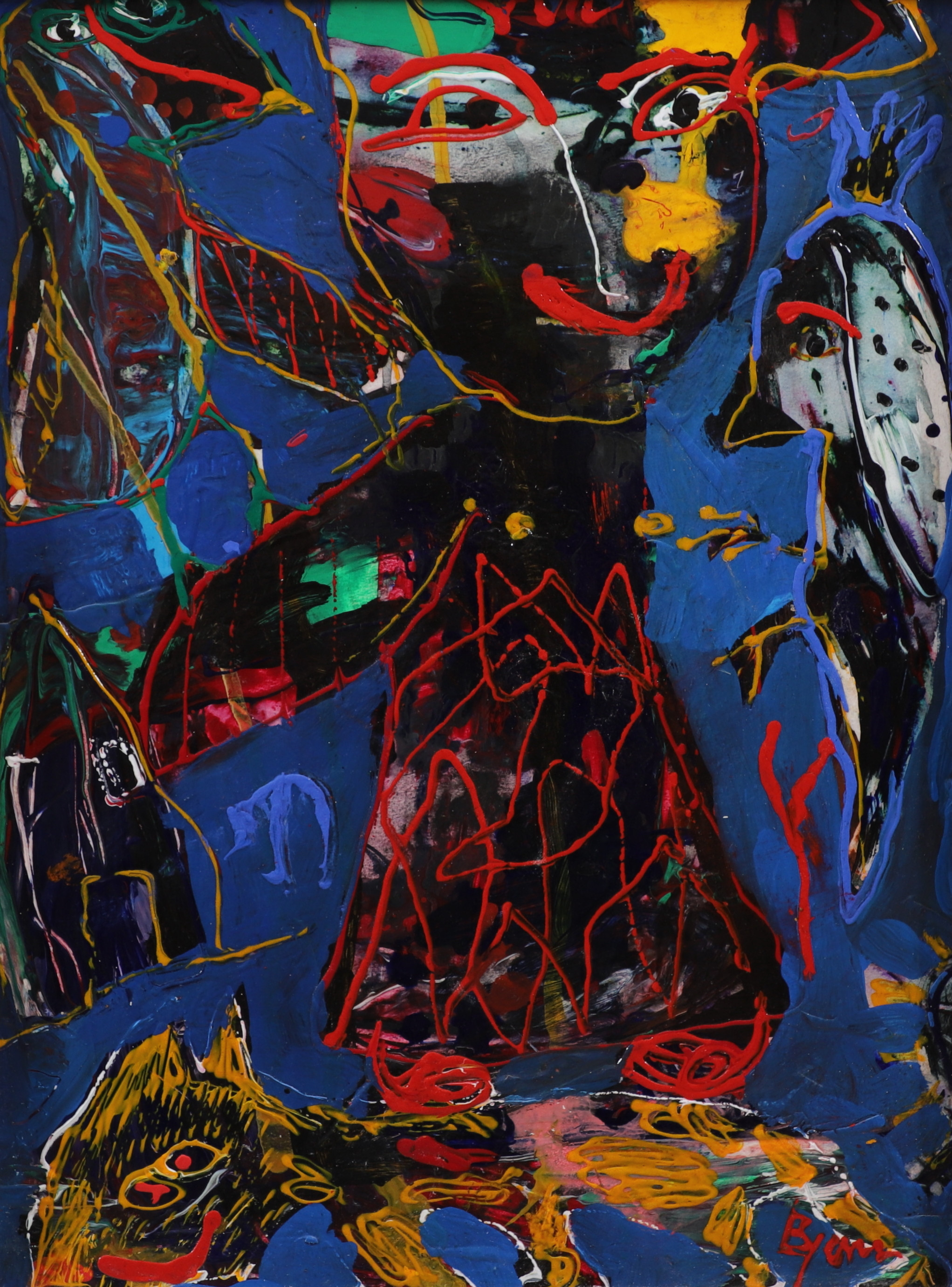 BJØRN BJØRNHOLT. "Natten som var fuld av färgade dansymfonier", olja på dk, signerad.