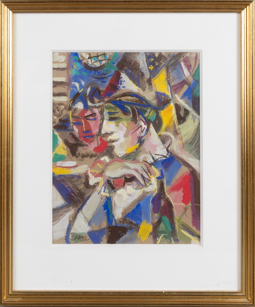 JULES SCHYL. Två ansikten, gouache på papper, signerad.