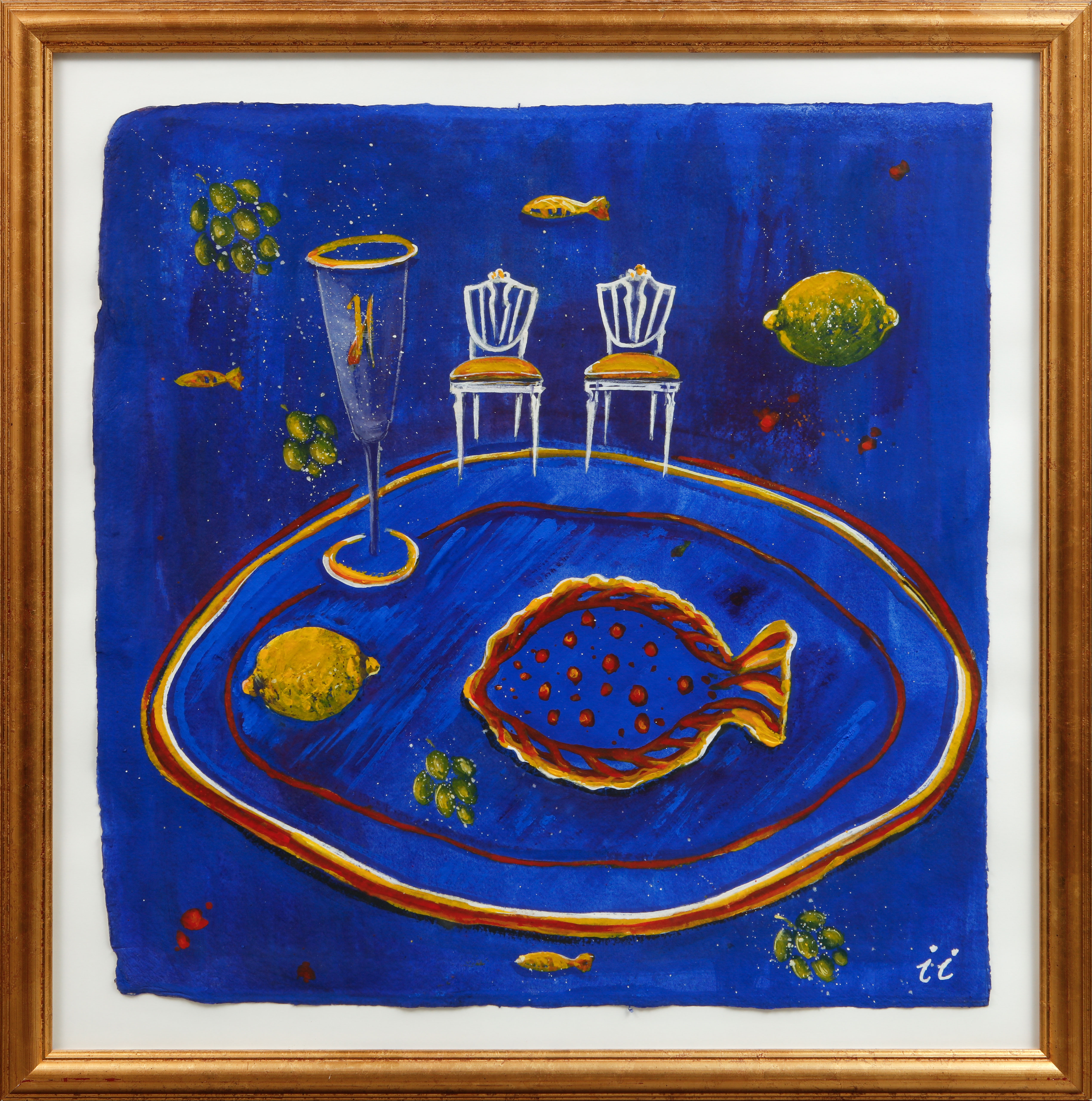 IRENE LAGERBERG. Komposition, blandteknik på papper, monogramsignerad.