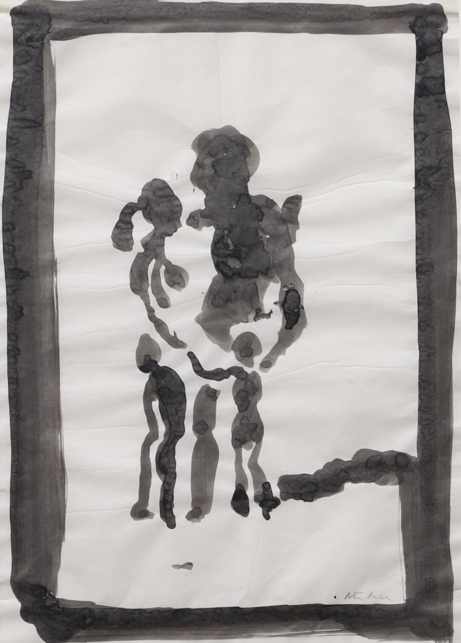 PETER DAHL. "Familjelycka", akvarell/lasering, signerad.