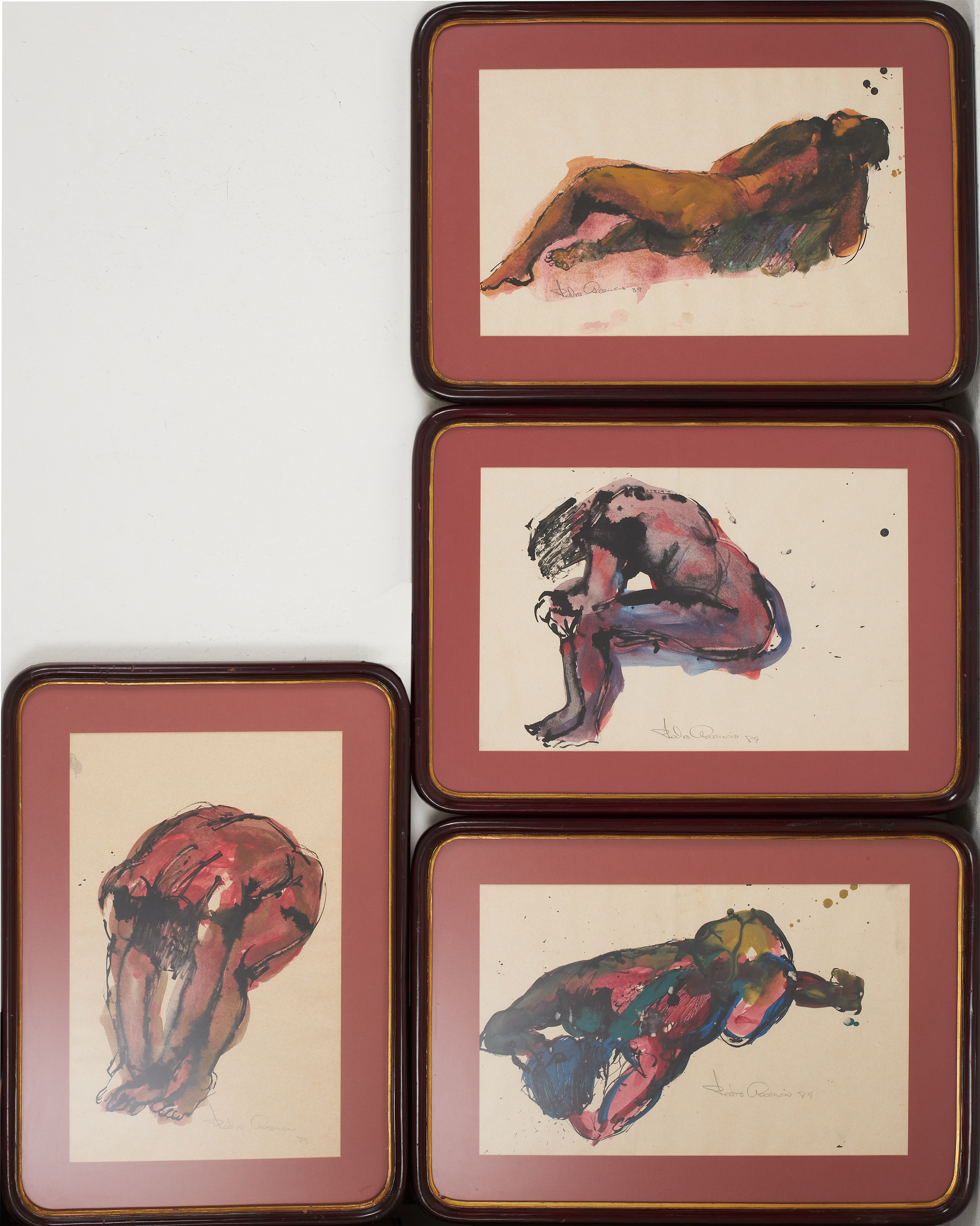 PEDRO ASCENCIO (FÖDD 1951). 4 st, Kompositioner, akvareller, signerade samt daterade 89.