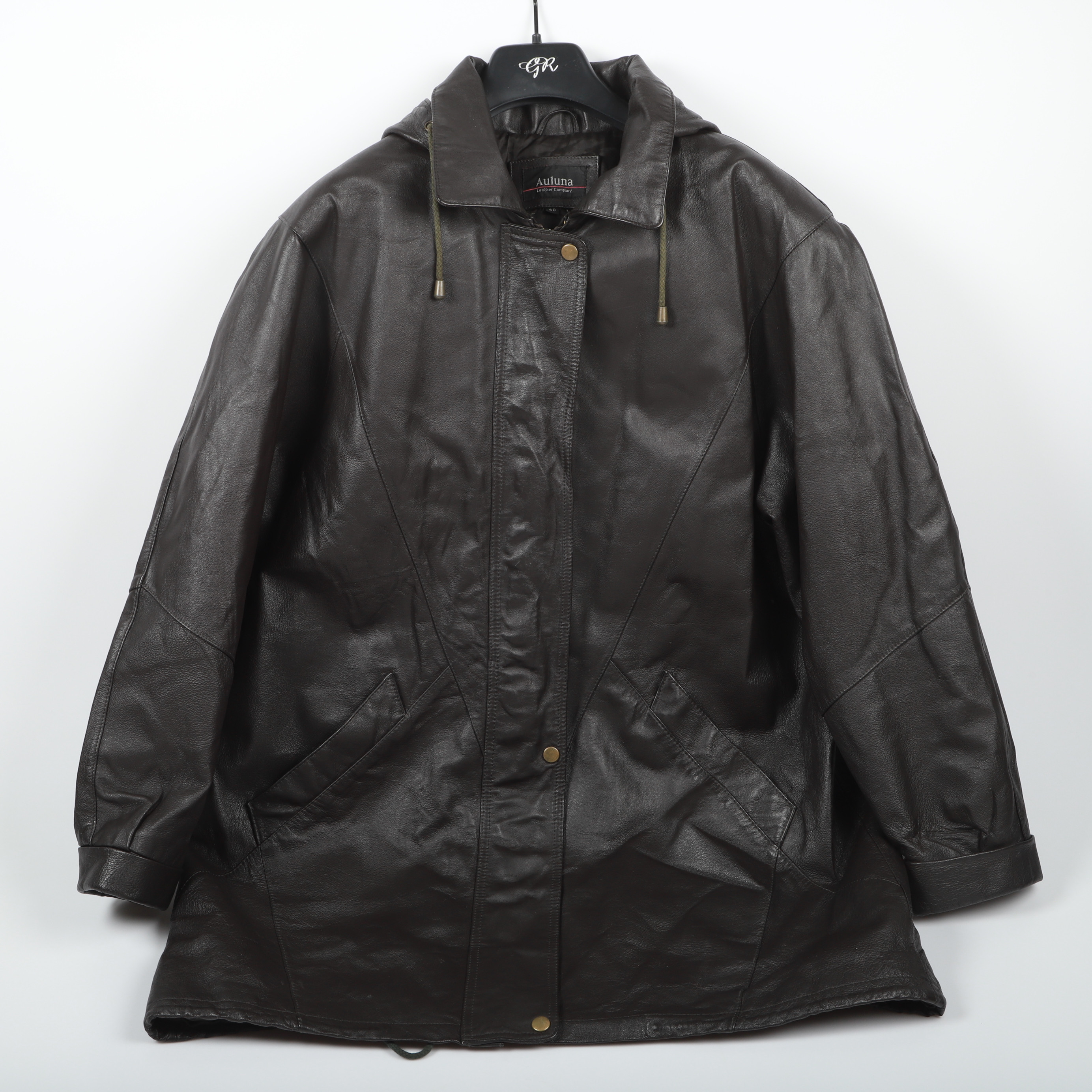 JACKA MED KAPUSCHONG, svart läder, Auluna Leather Company, 1900-talets senare del.