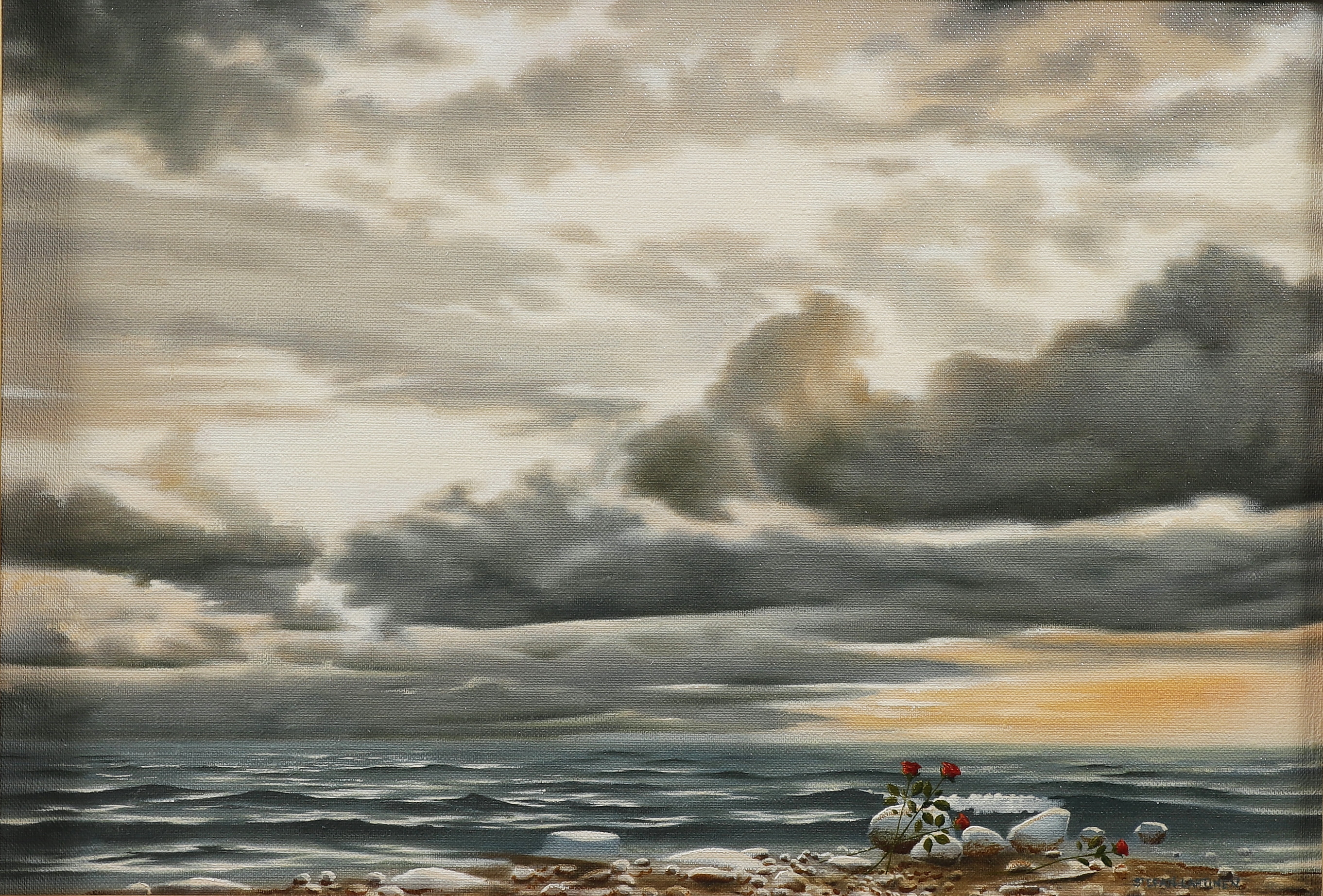 STEFAN LAHTINEN. "De älskandes udde", olja på duk, signerad och daterad a tergo 94.