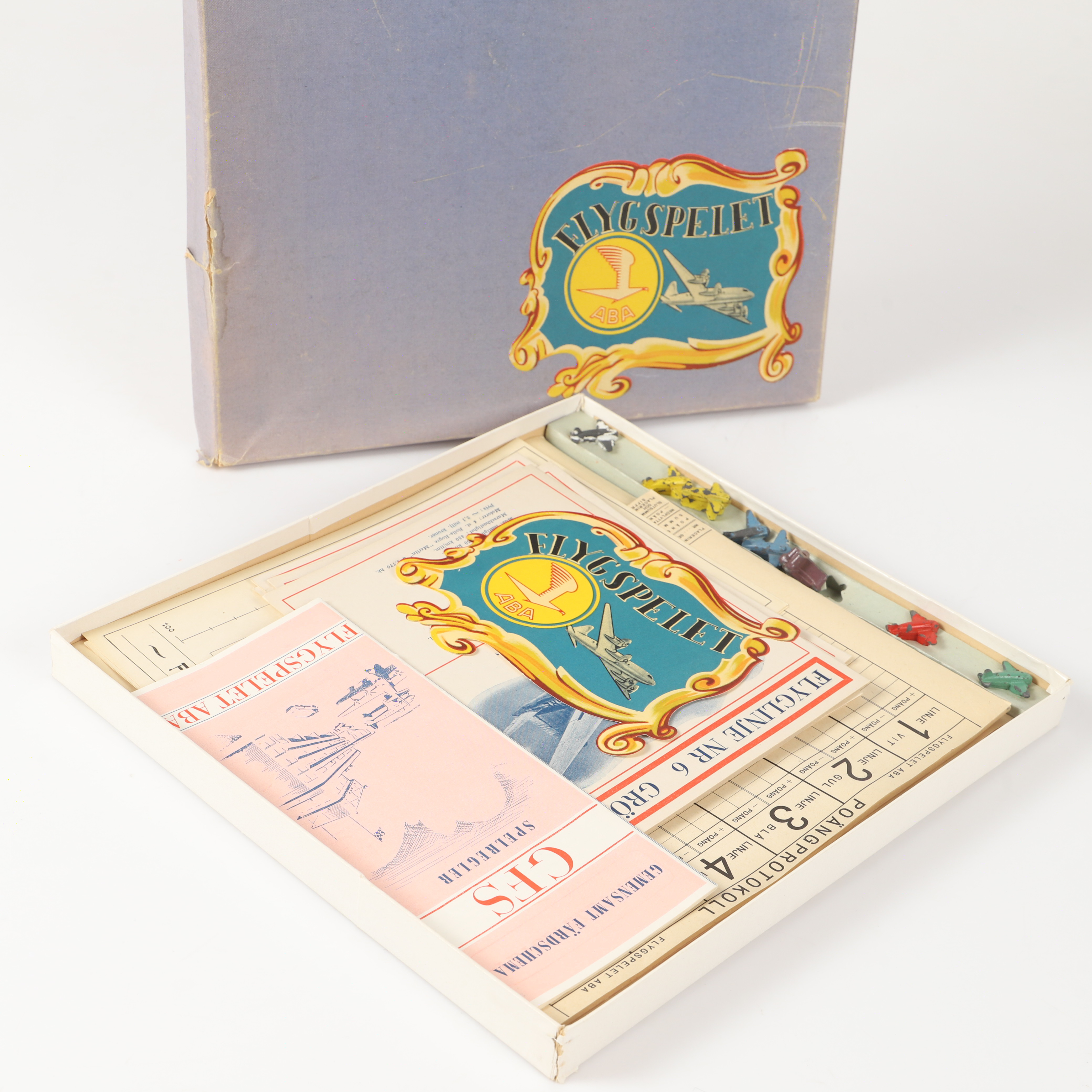 BRÄDSPEL, "Flygspelet ABA", papp/metall, 1947.