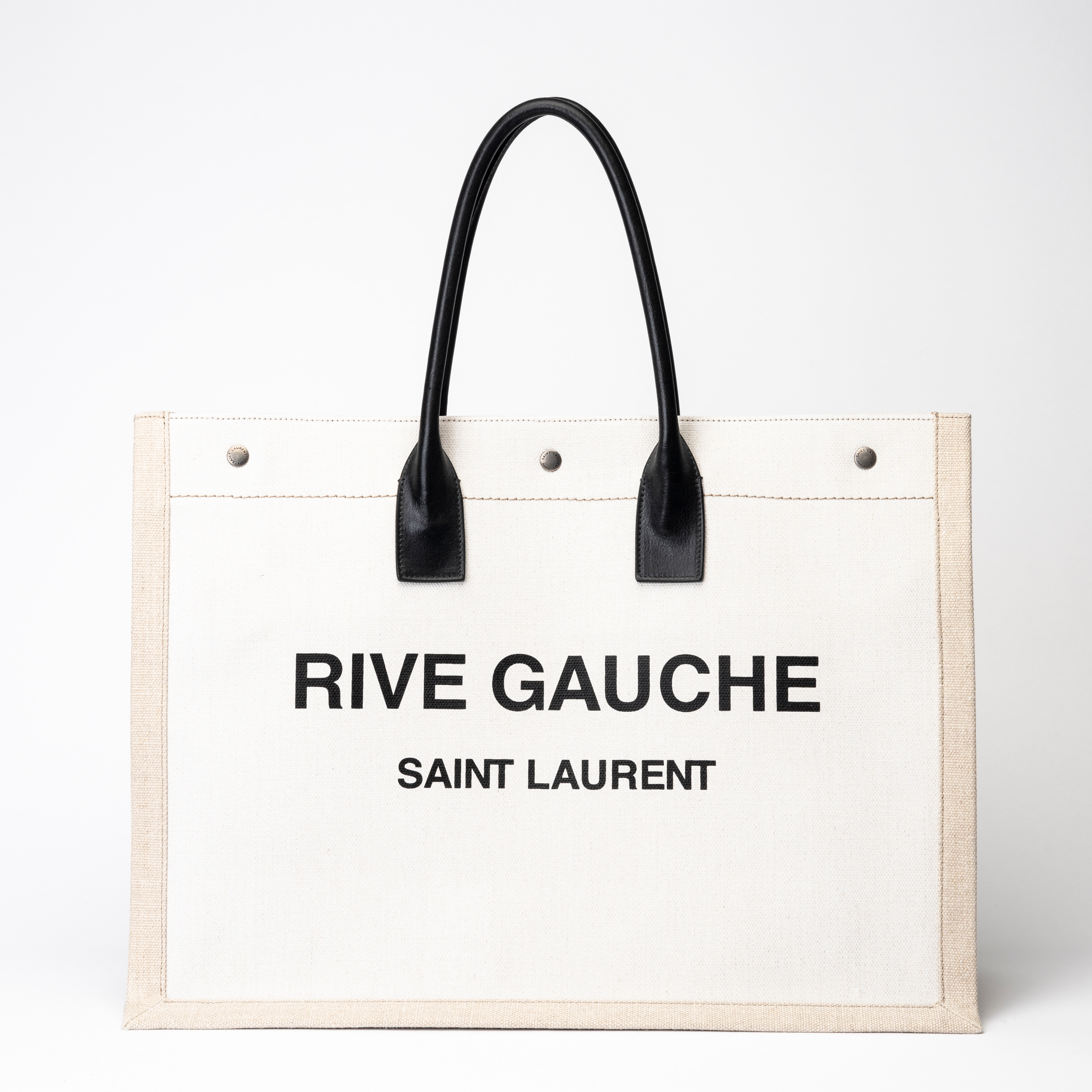 SAINT LAURENT. Väska, "Shopper leather trimmed printes canvas tote".