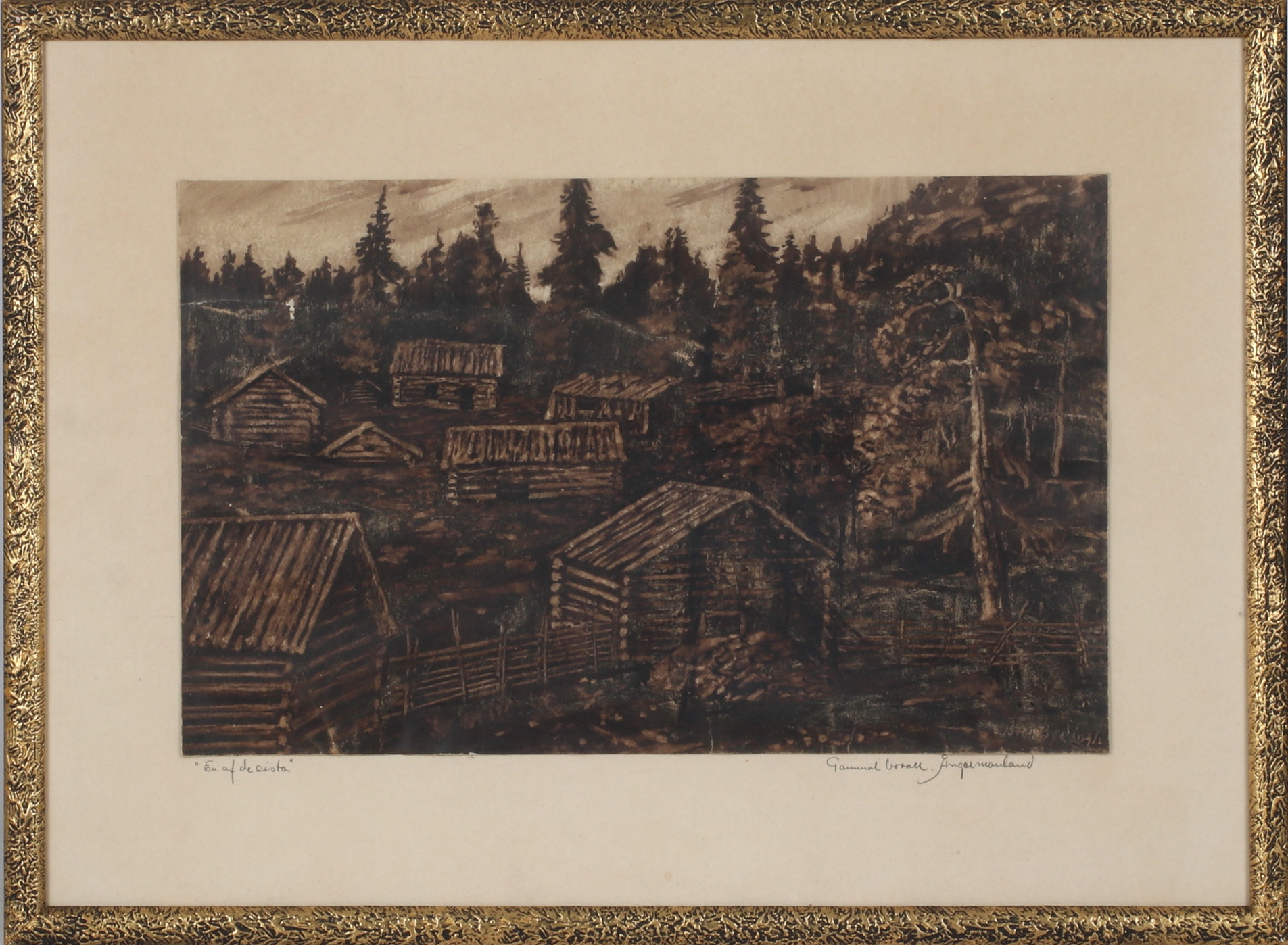 BROR BODINGH. Gammel bodar Ångermanland, blandteknik på papper, signerad.