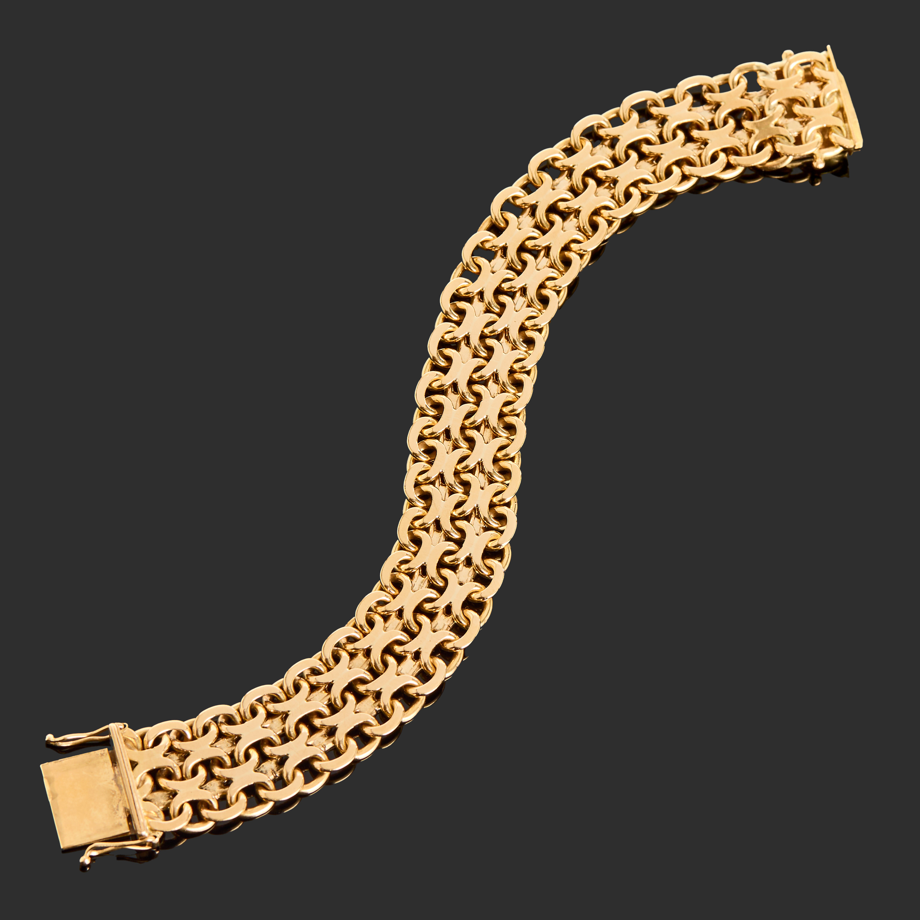 ARMBAND, 18k guld, dubbelradig X-länk, Jo-Ans Guld Johansson & Andersson, 1968, Köping.