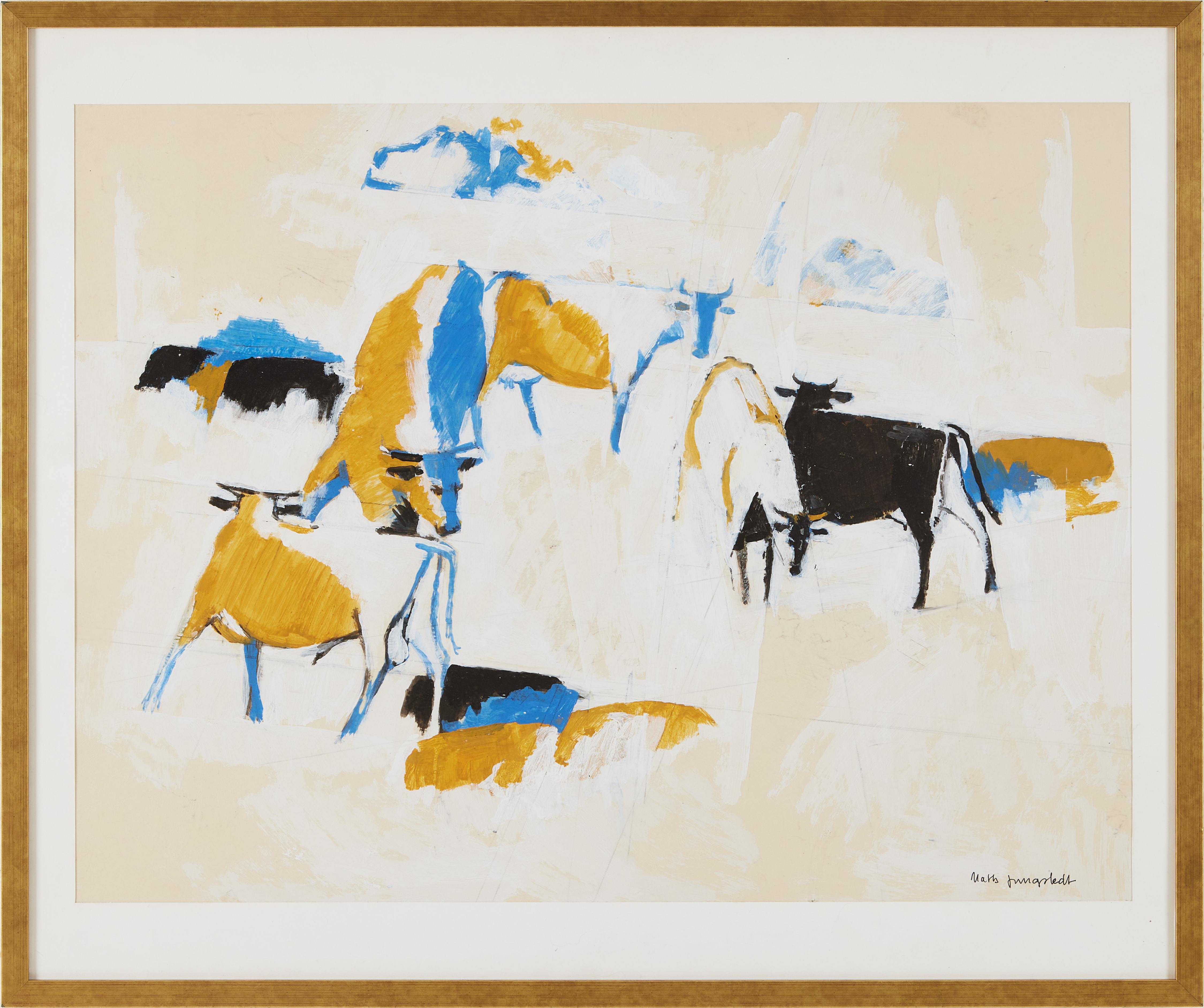 MATTS JUNGSTEDT. "Husdjur" Skiss till sgraffito i Ullshus, Ultuna SLU, signerad och daterad a tergo, akryl.