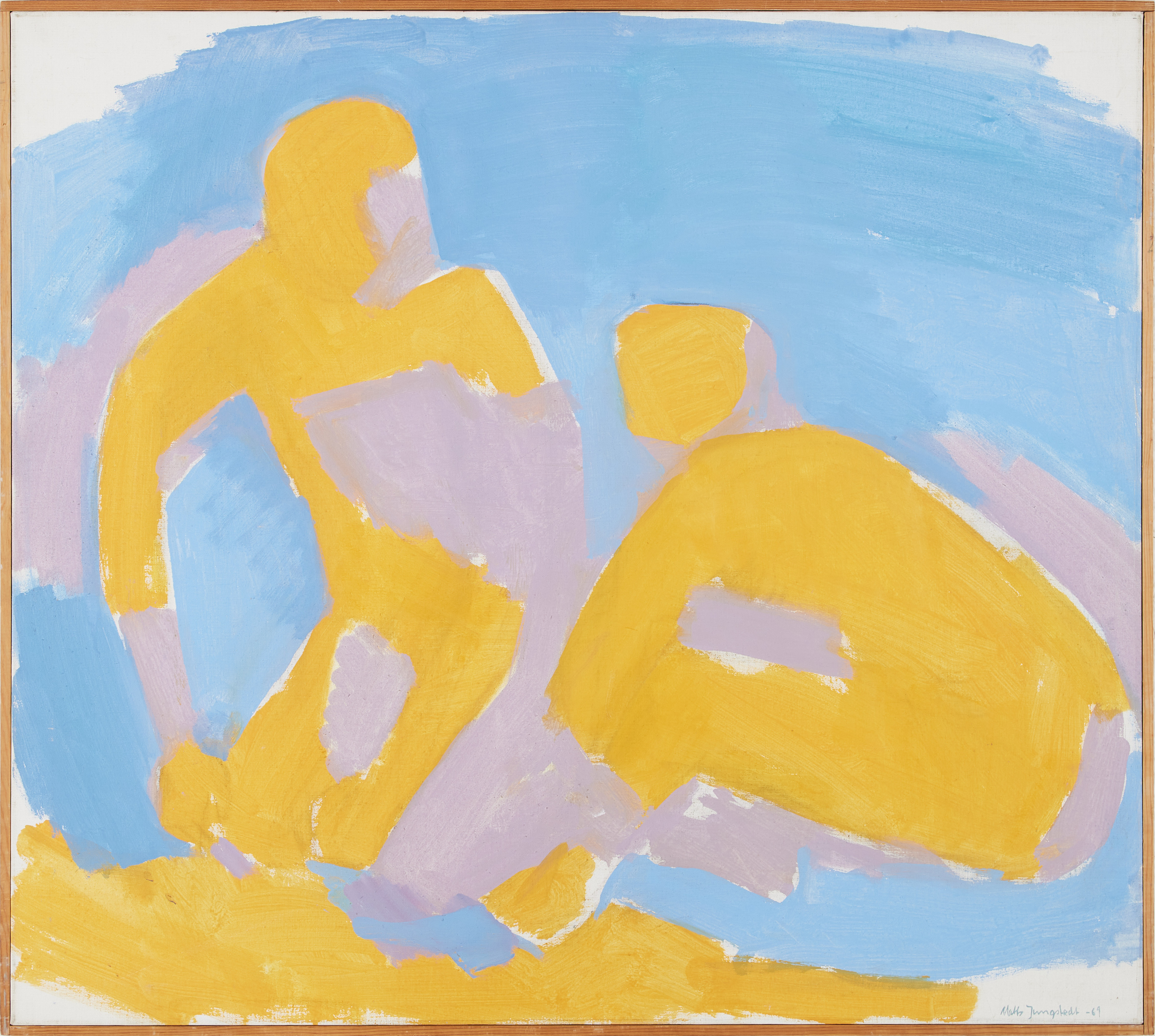 MATTS JUNGSTEDT. (1924-2024). "Gräver i sanden", signerad och daterad -69, olja på duk.