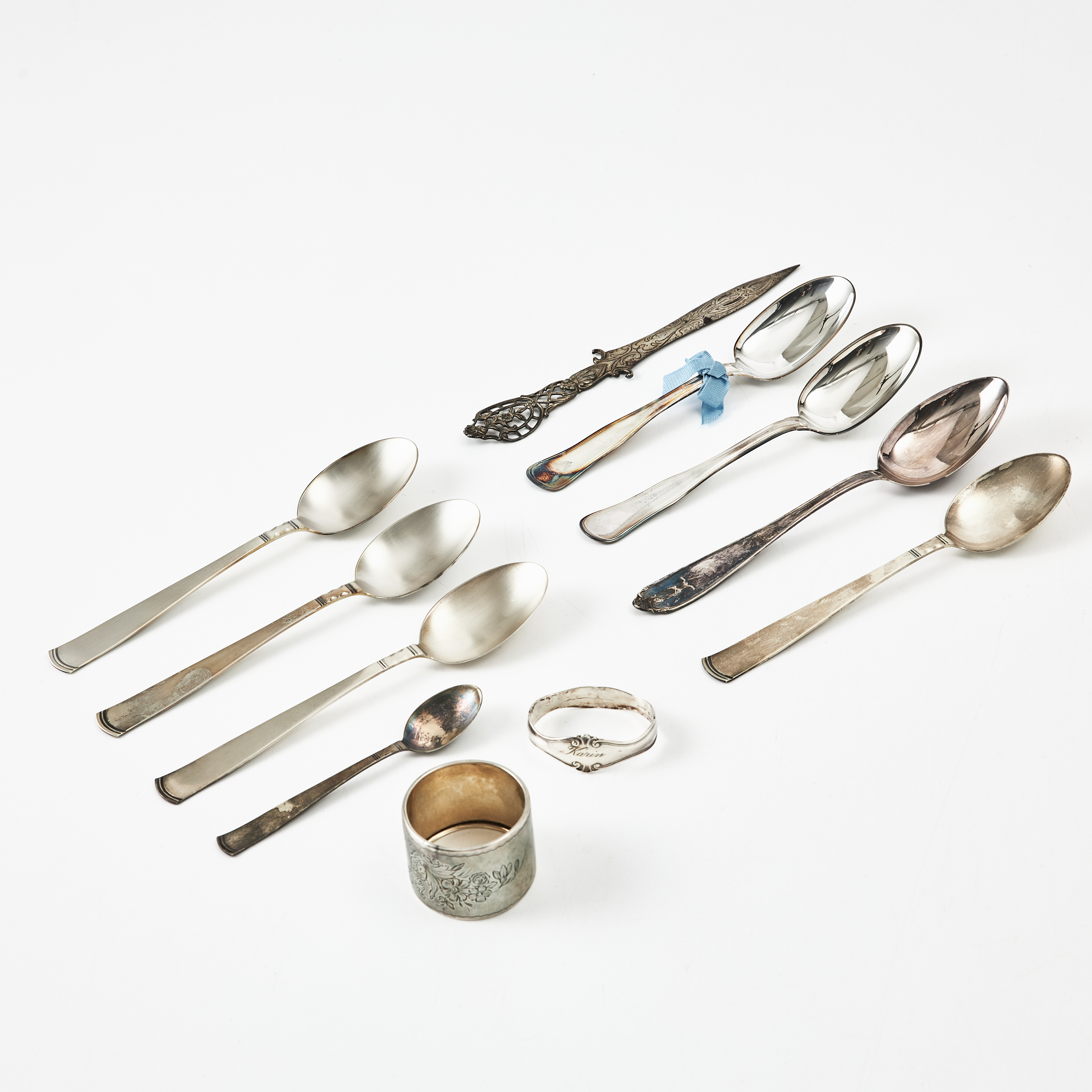 BESTICK, SERVIETTRINGAR och BREVKNIV, silver.