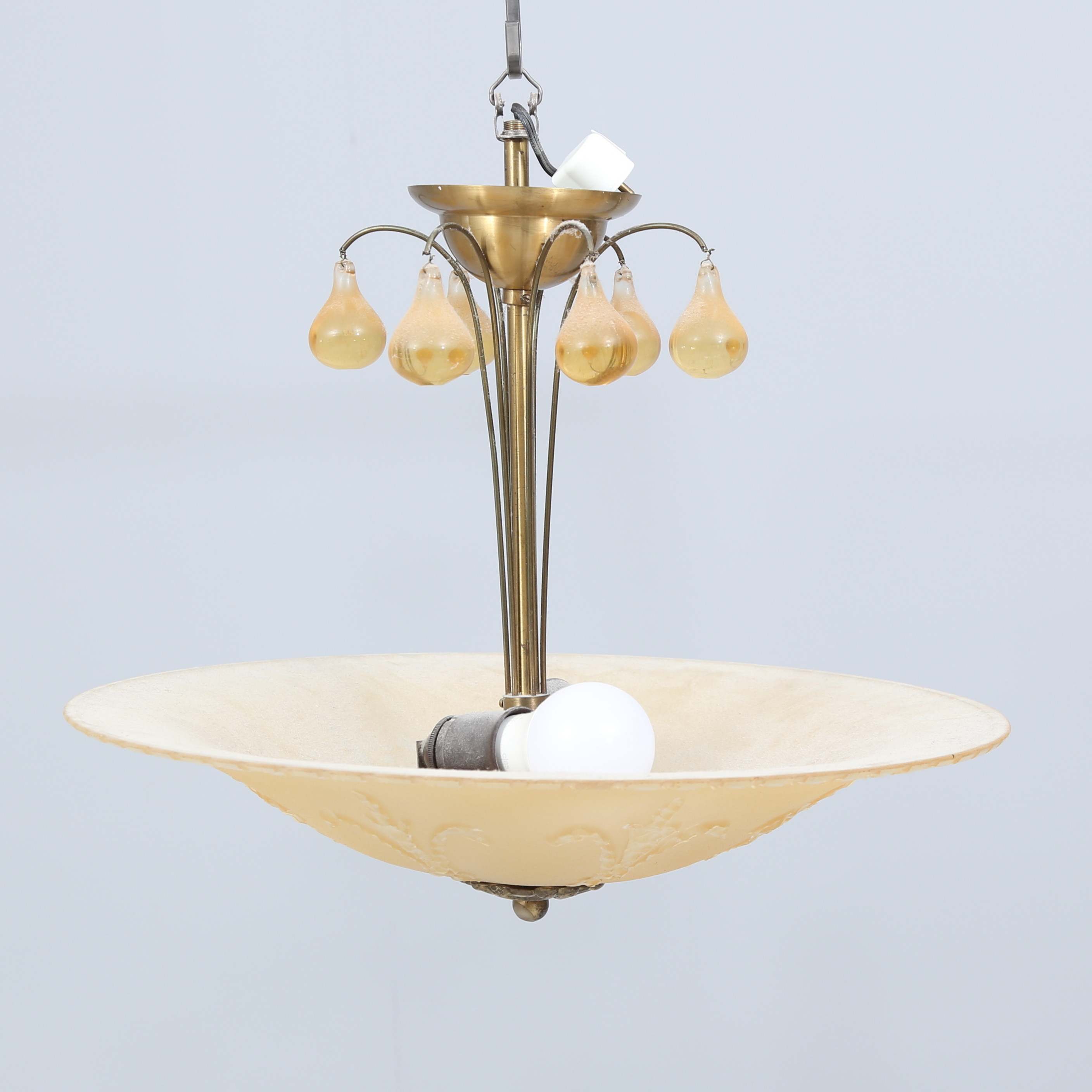 TAKLAMPA, råglas, 1930/40-tal.