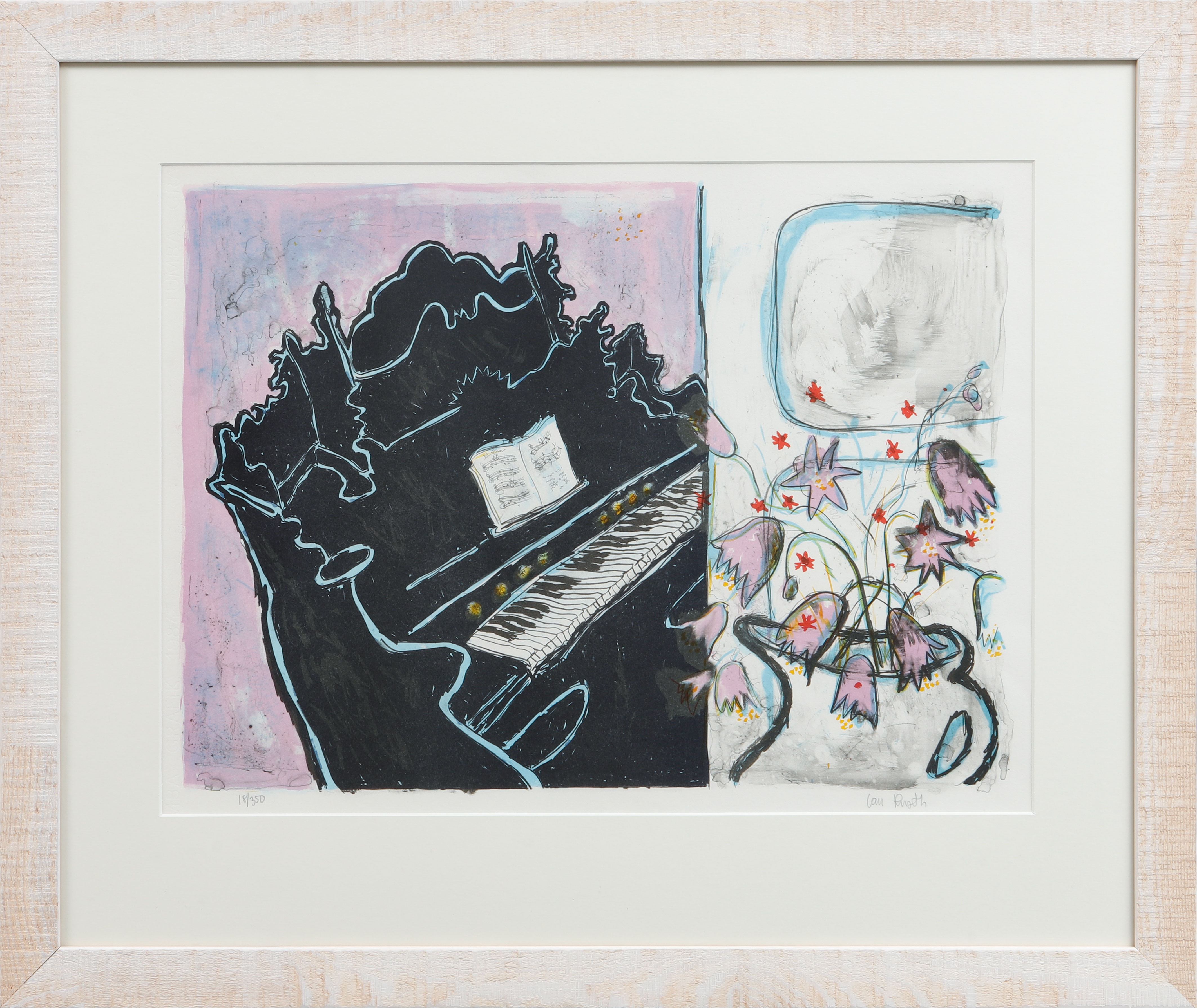 IAN RUSTH. Svart piano, färglitografi, signerad och numrerad 18/350.