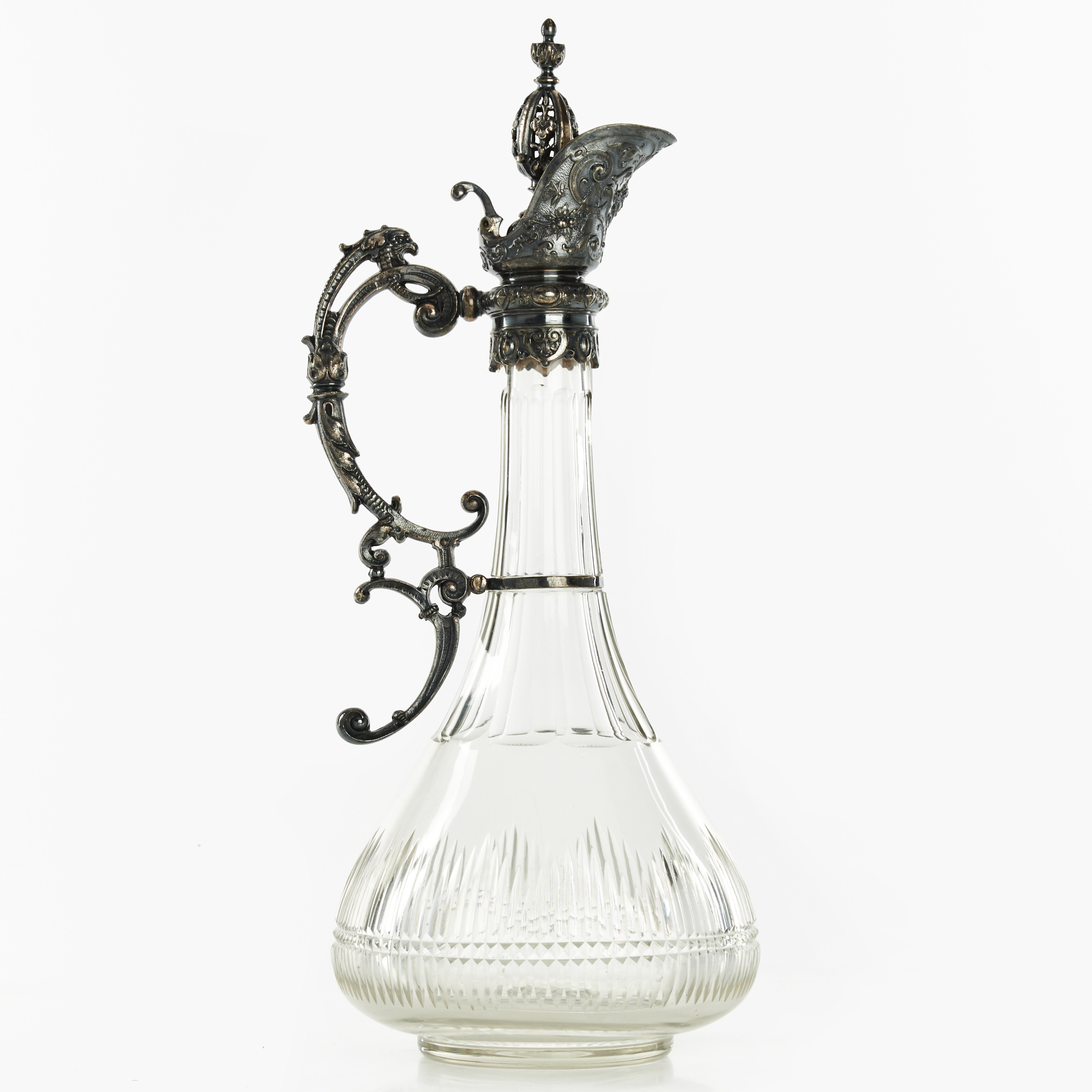 KARAFF, slipat glas med silverpatinerad zink, 1900-talets första del.