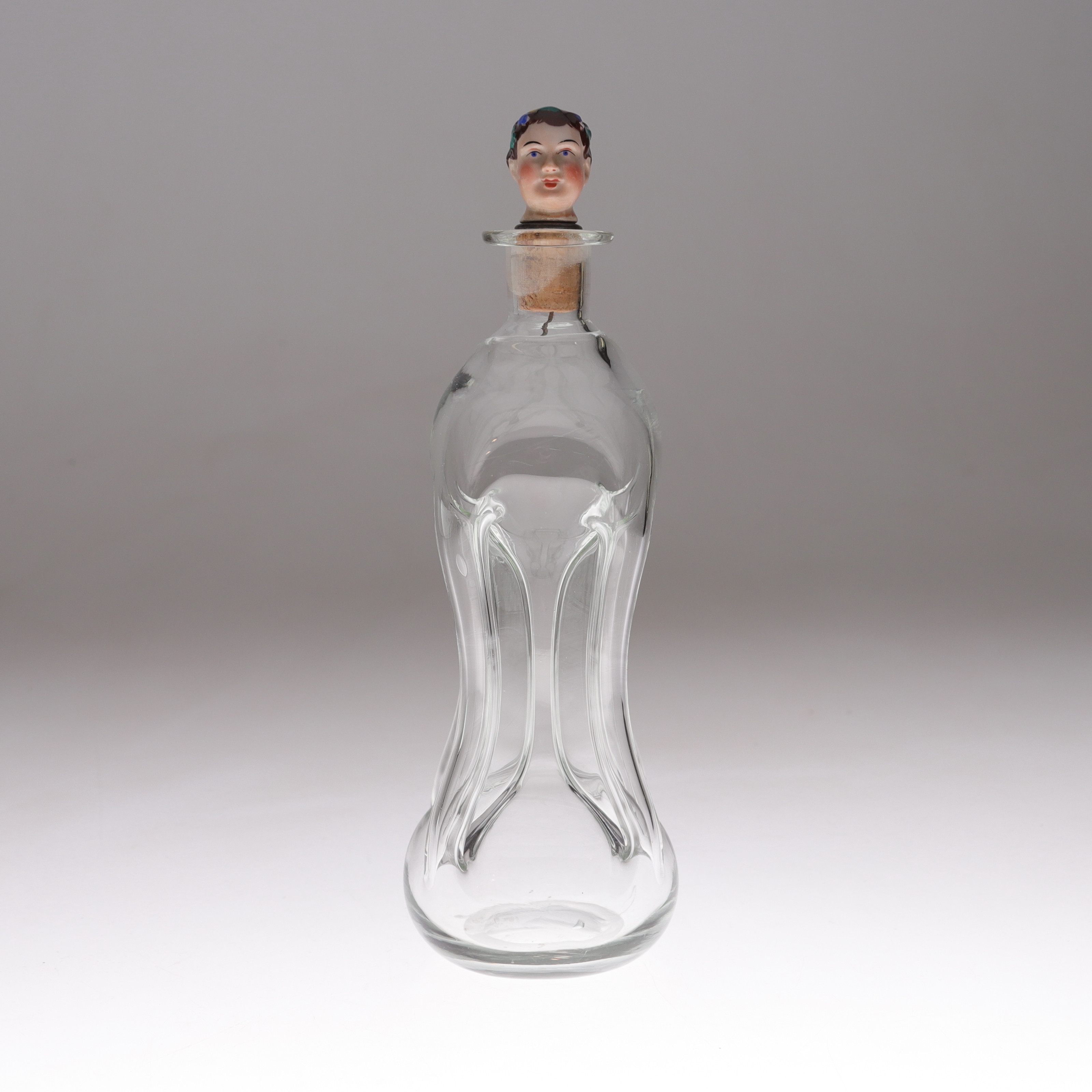 KARAFF, "kluckflaska", glas med keramikkork, 1900-tal.