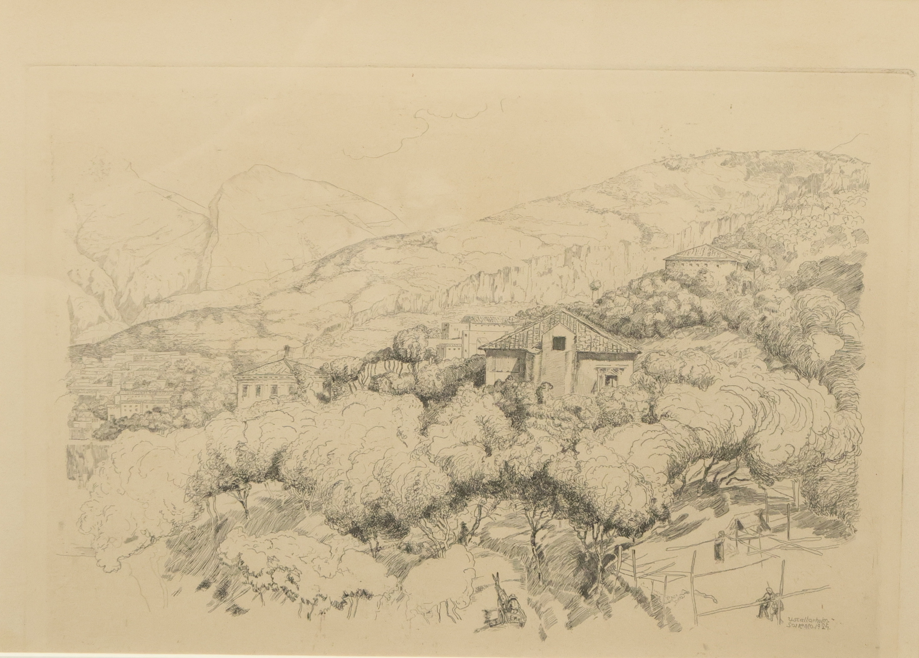 UNO STALLARHOLM. etsning, motiv från Sorento, signerad och daterad 1924.