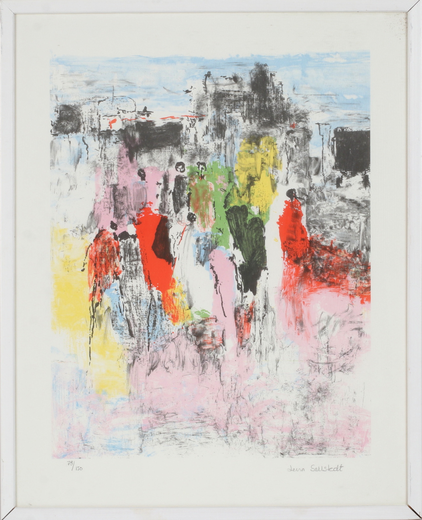 LENA SELLSTEDT. Folkvimmel, färglitografi, signerad och numrerad 78/150.