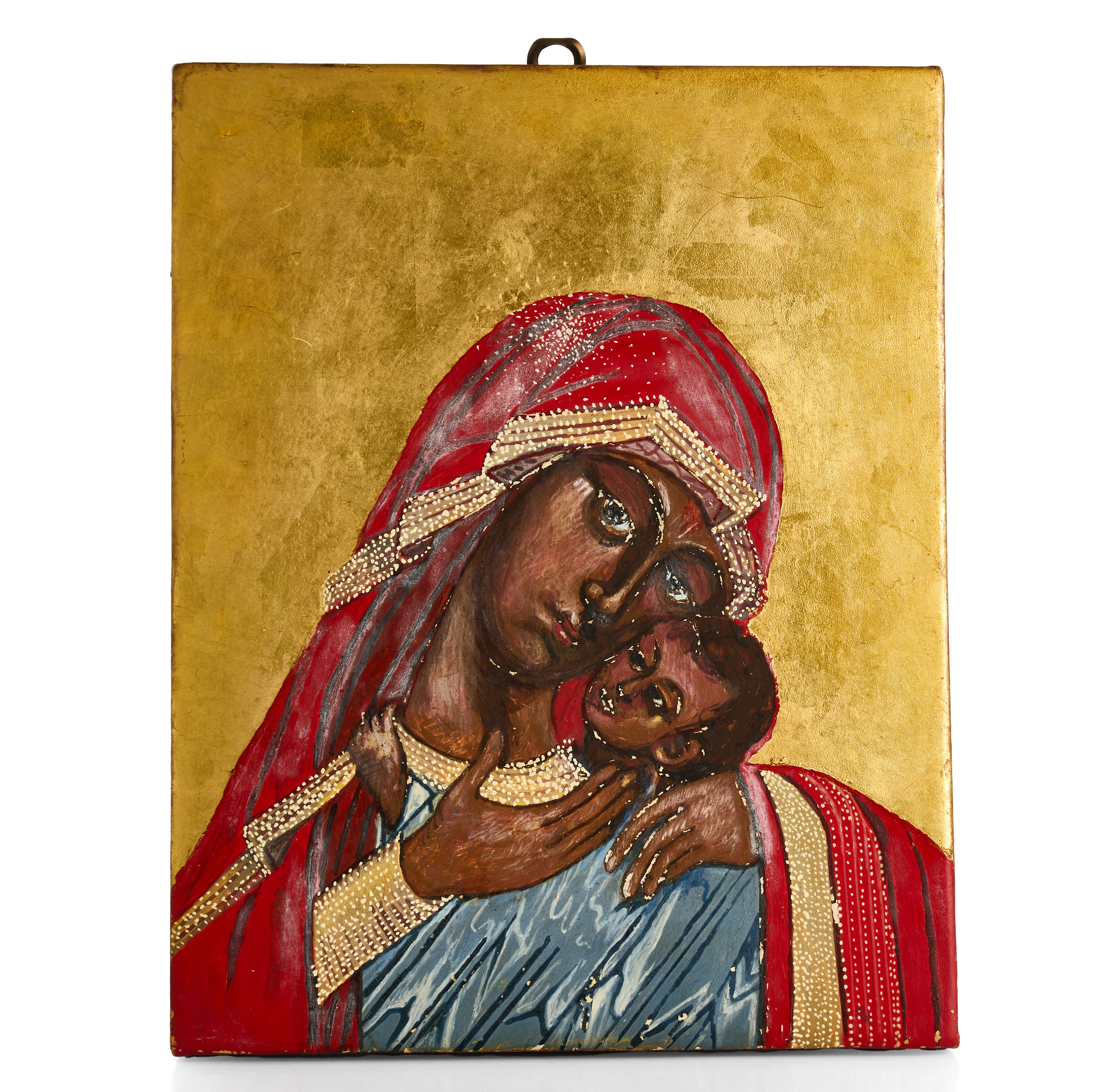 IKON, Madonnan och barnet, tempera på pannå, delvis förgylld, 1900-talets första hälft.