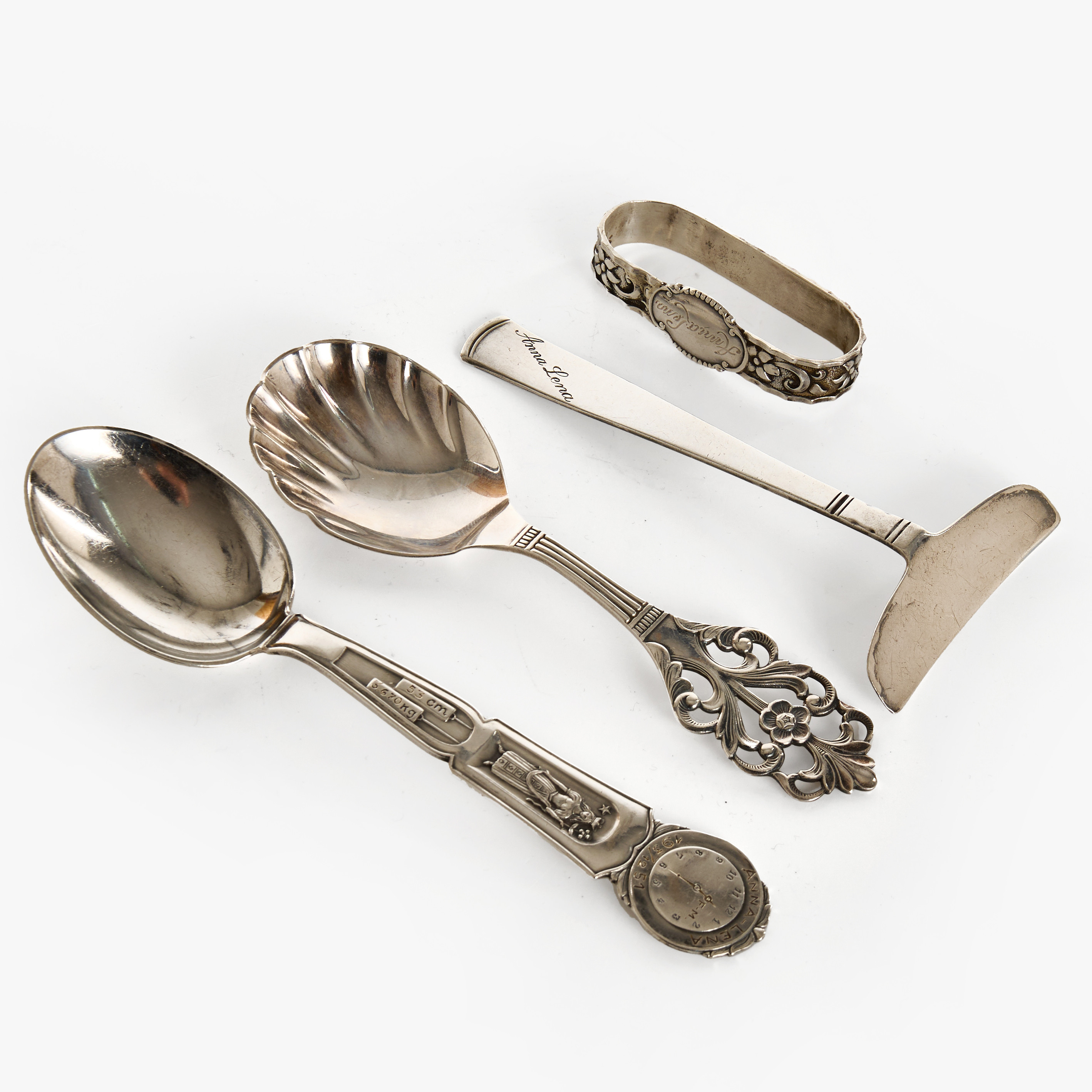 DIVERSE SILVER, påpetare, barnsked, kompottsked, serviettring.