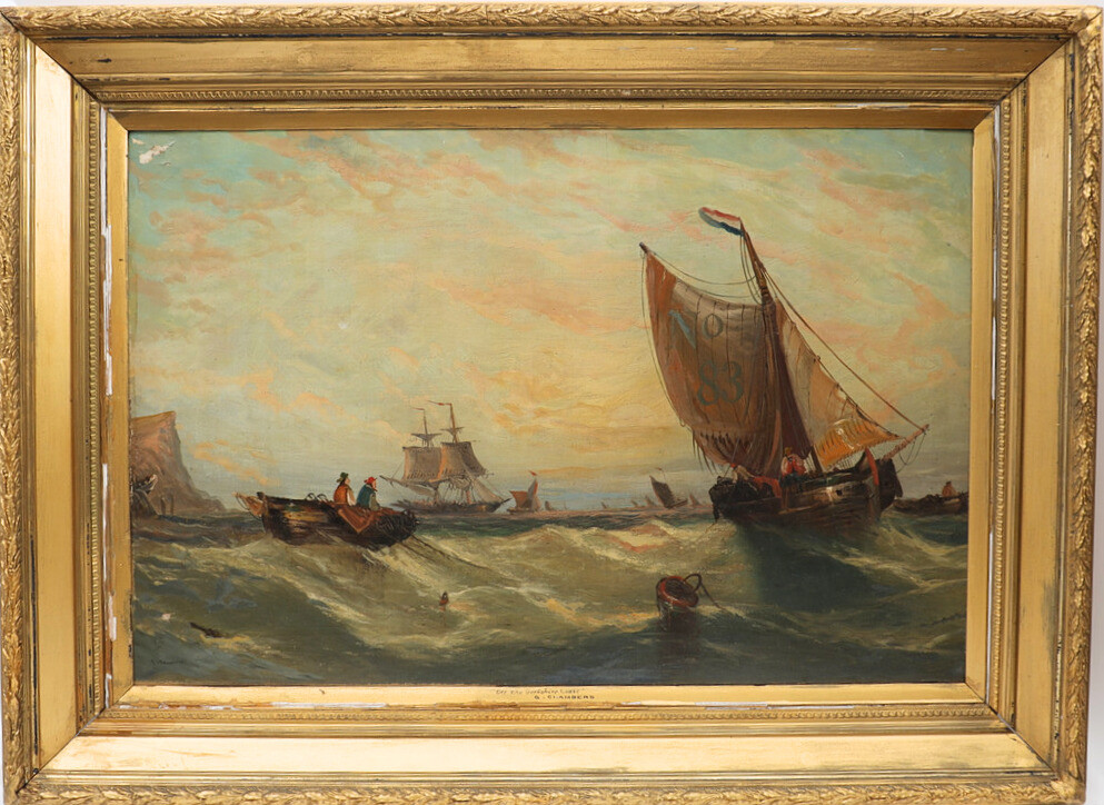 GEORGE CHAMBERS. "Off the yorkshire coast" 1800tal, signerad, oljemålning på duk.