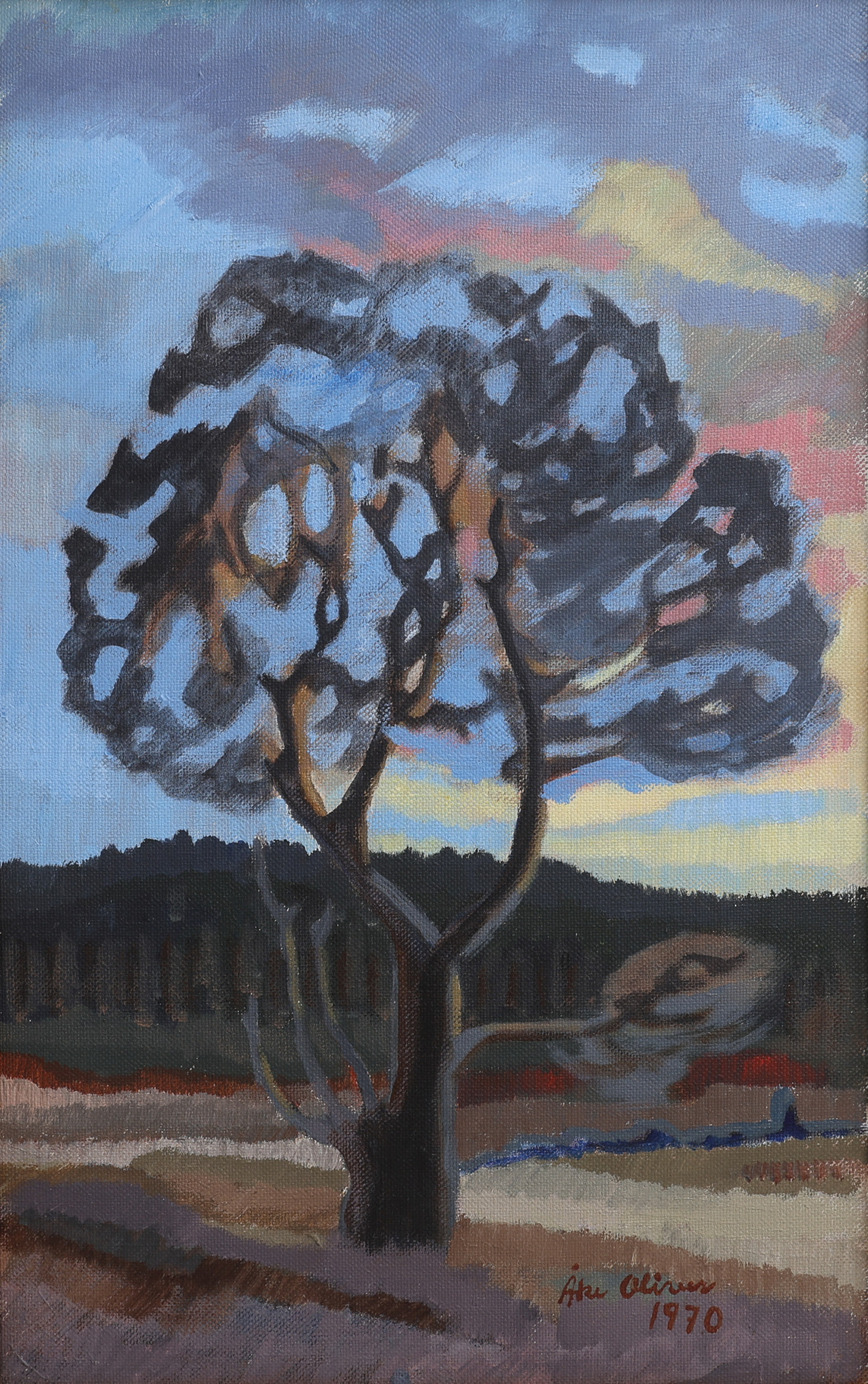 ÅKE OLIVER 1920-1990. OLJA PÅ DUK, TRÄD, 1970, SIGNERAD.