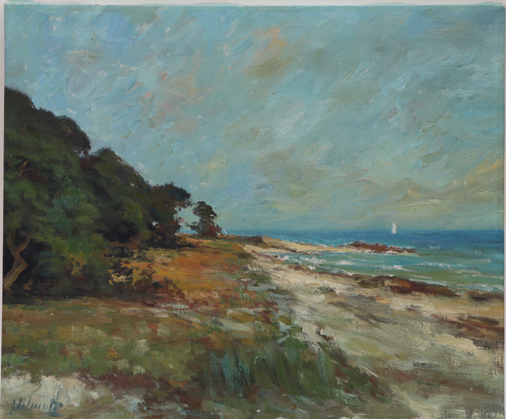 OIDENTIFIERAD KONSTNÄR. Havsbild, oljemålning på duk, otydligt signerad. 1900-talets första hälft.