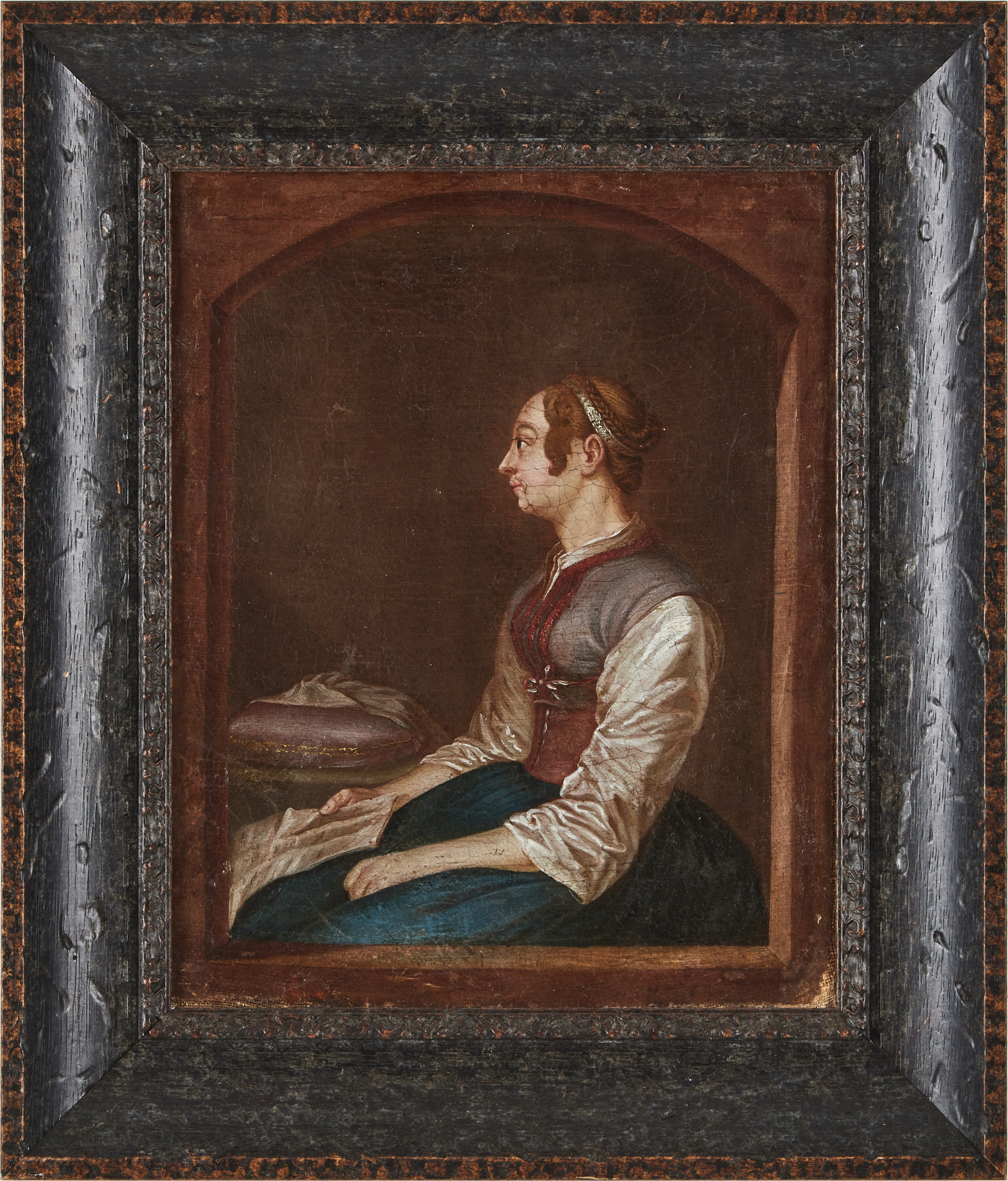 LARS HENNING BOMAN (1720-1789). TILLSKRIVEN. Sittande modell, olja på duk.