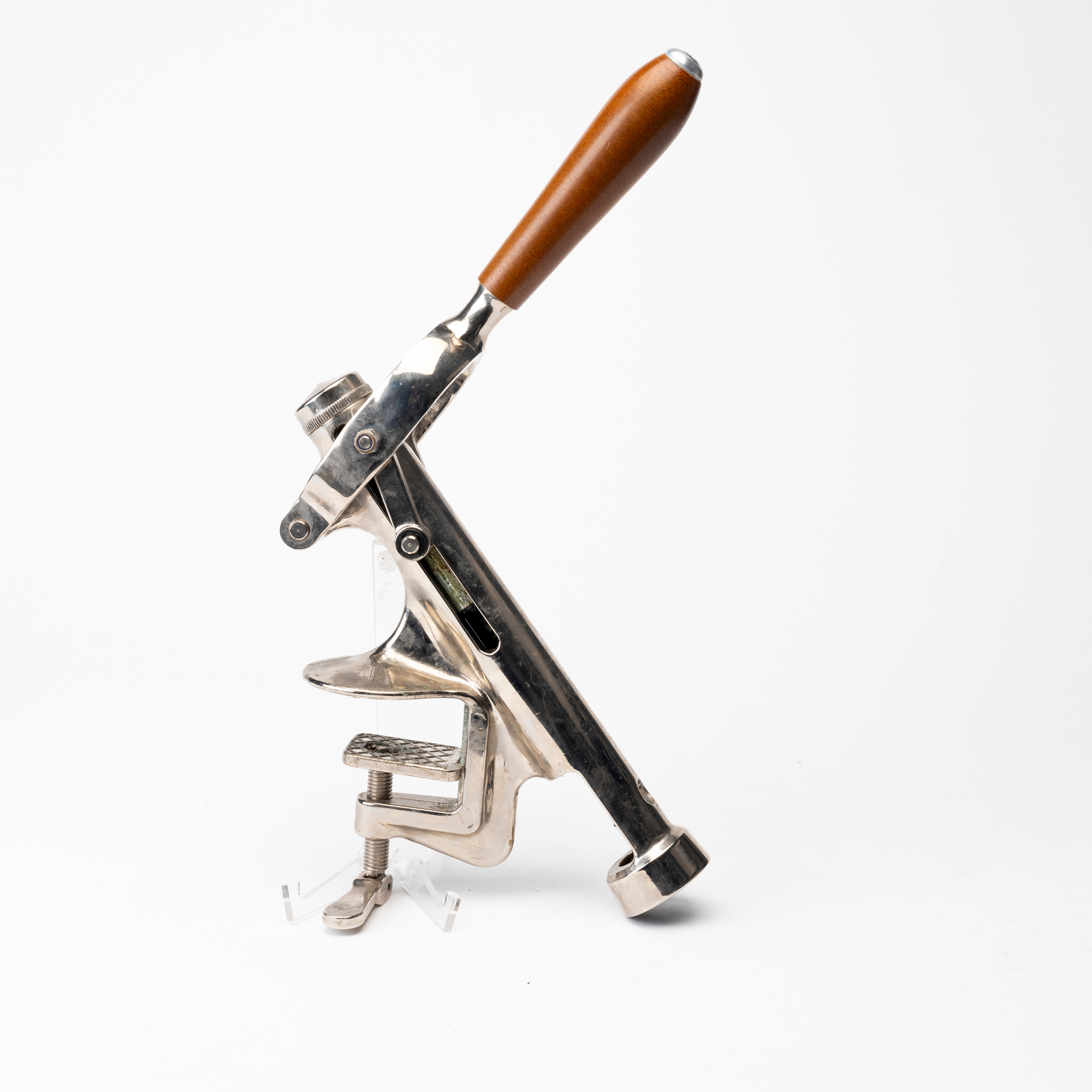 VINÖPPNARE för bordsmonteringen. Kromad metall och trä. Rapid, Schweiz, 1900-tal.
