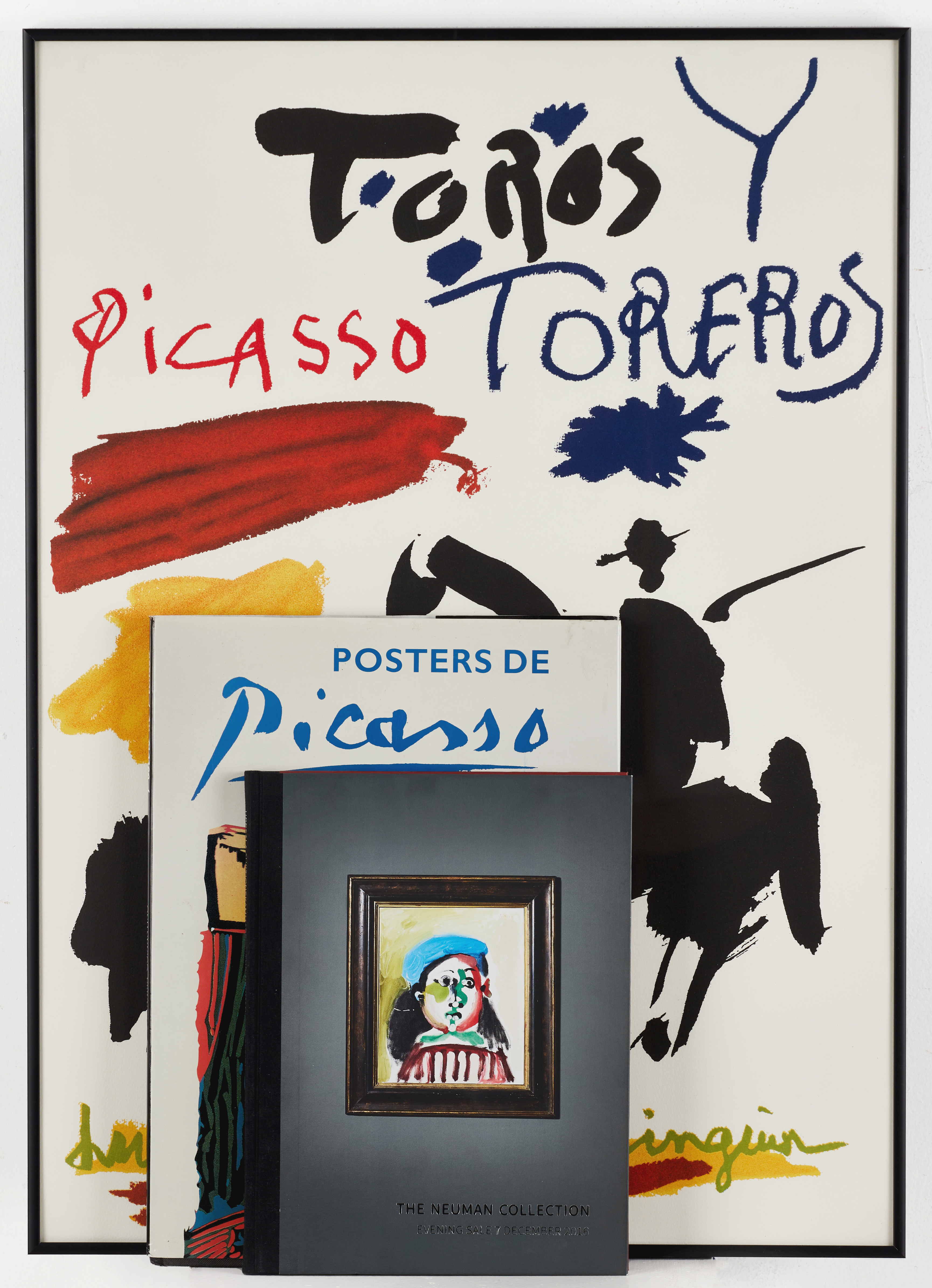 PABLO PICASSO (1881–1973). EFTER. (3 delar) Affisch "Toros y Toreros" samt 2 böcker/katalaoger ("Posters de Picasso" / "The Neuman Collection".