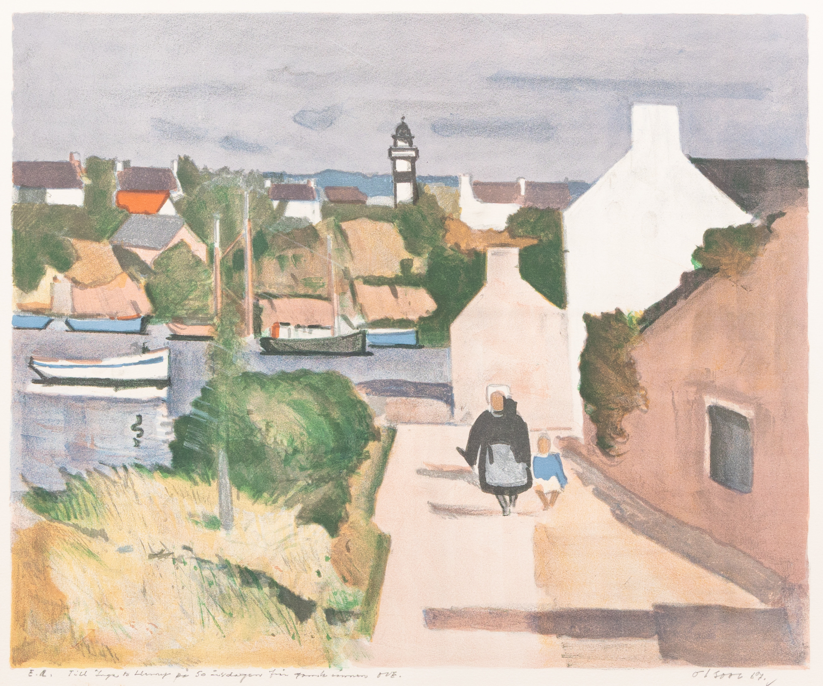 OVE OLSON. Motiv från möjligen Bretagne, litografi nr EA, signerad och daterad -67.