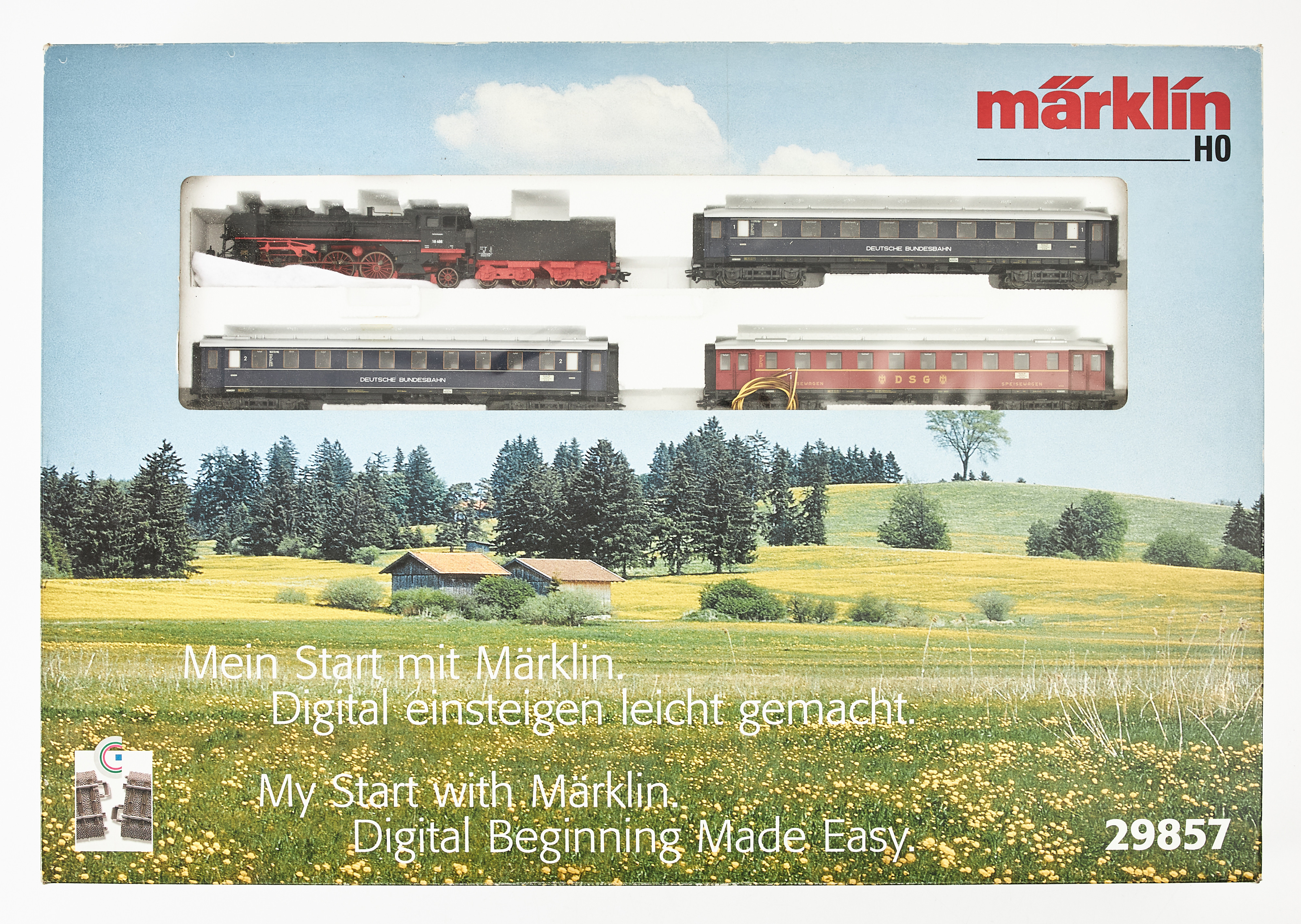 MÄRKLIN, 29857, startsett, ånglok med vagnar, DB, HO.