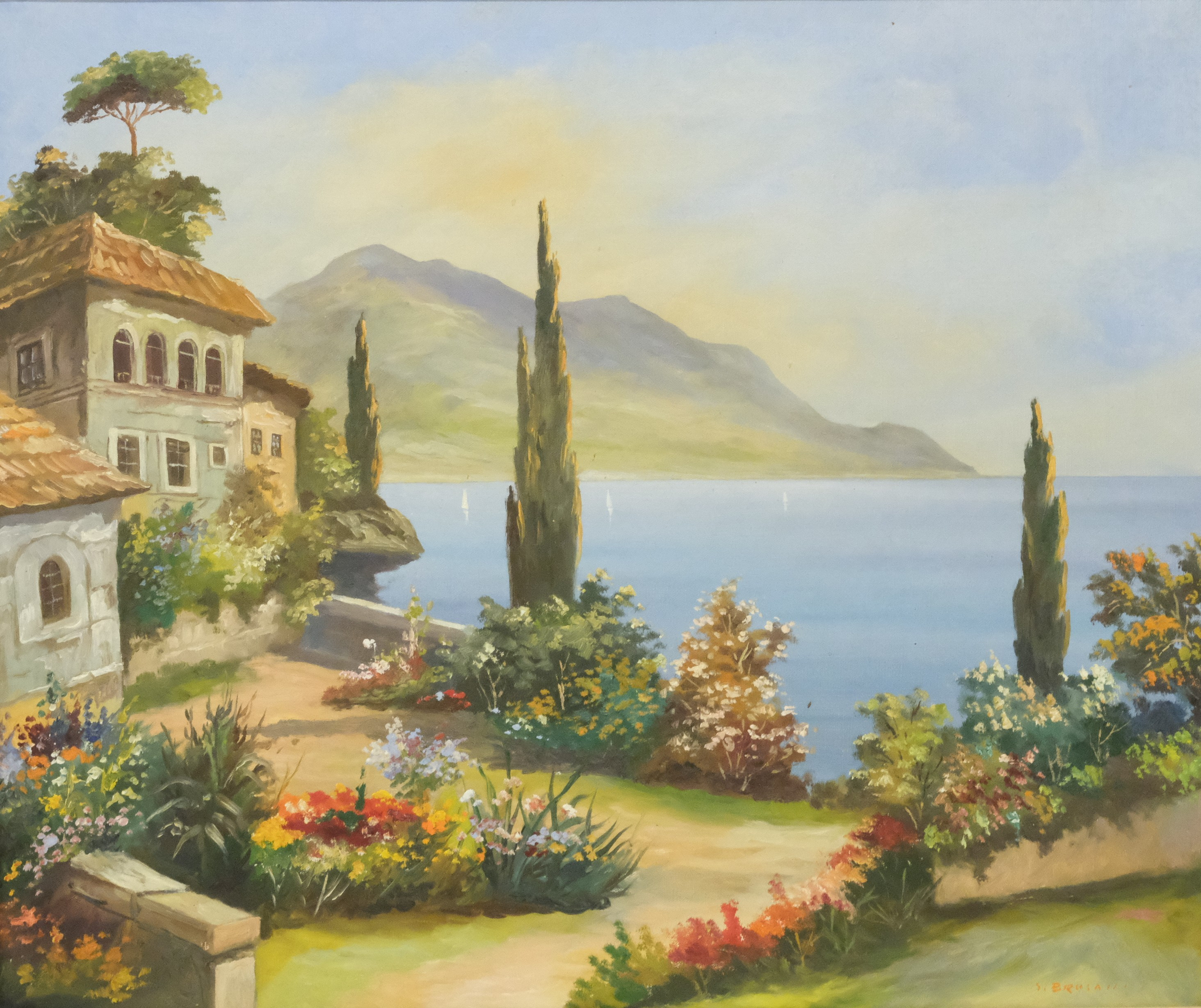 OIDENTIFIERAD KONSTNÄR. "UTSIKT FRÅN CAPRI", OLJA PÅ DUK.