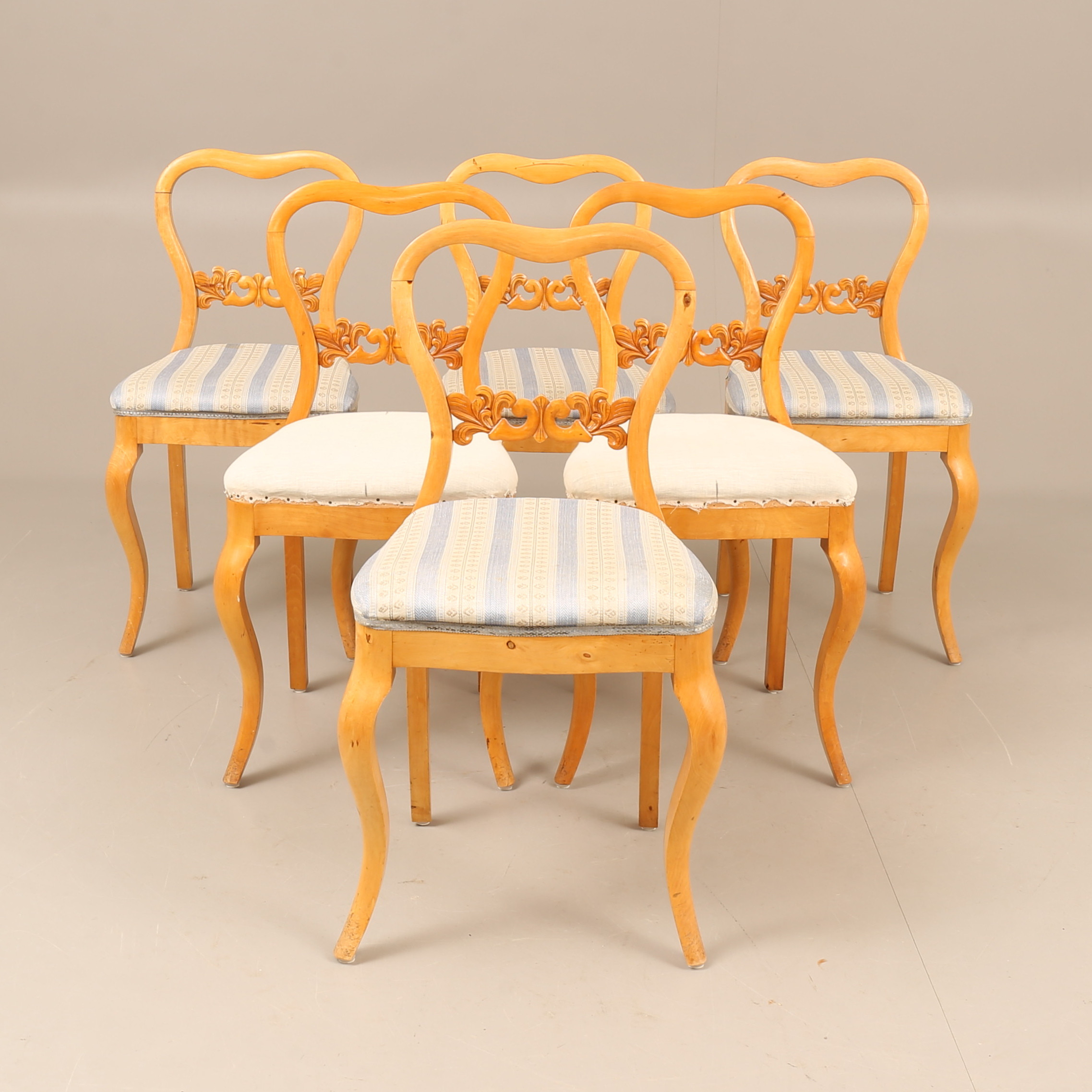 STOLAR, 6 stycken, björk, 1800-tal.