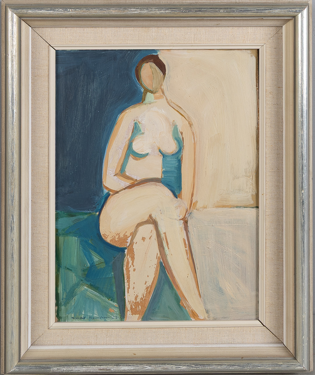 BERTIL BERNTSSON. Sittande kvinnomodell, olja på masonit.