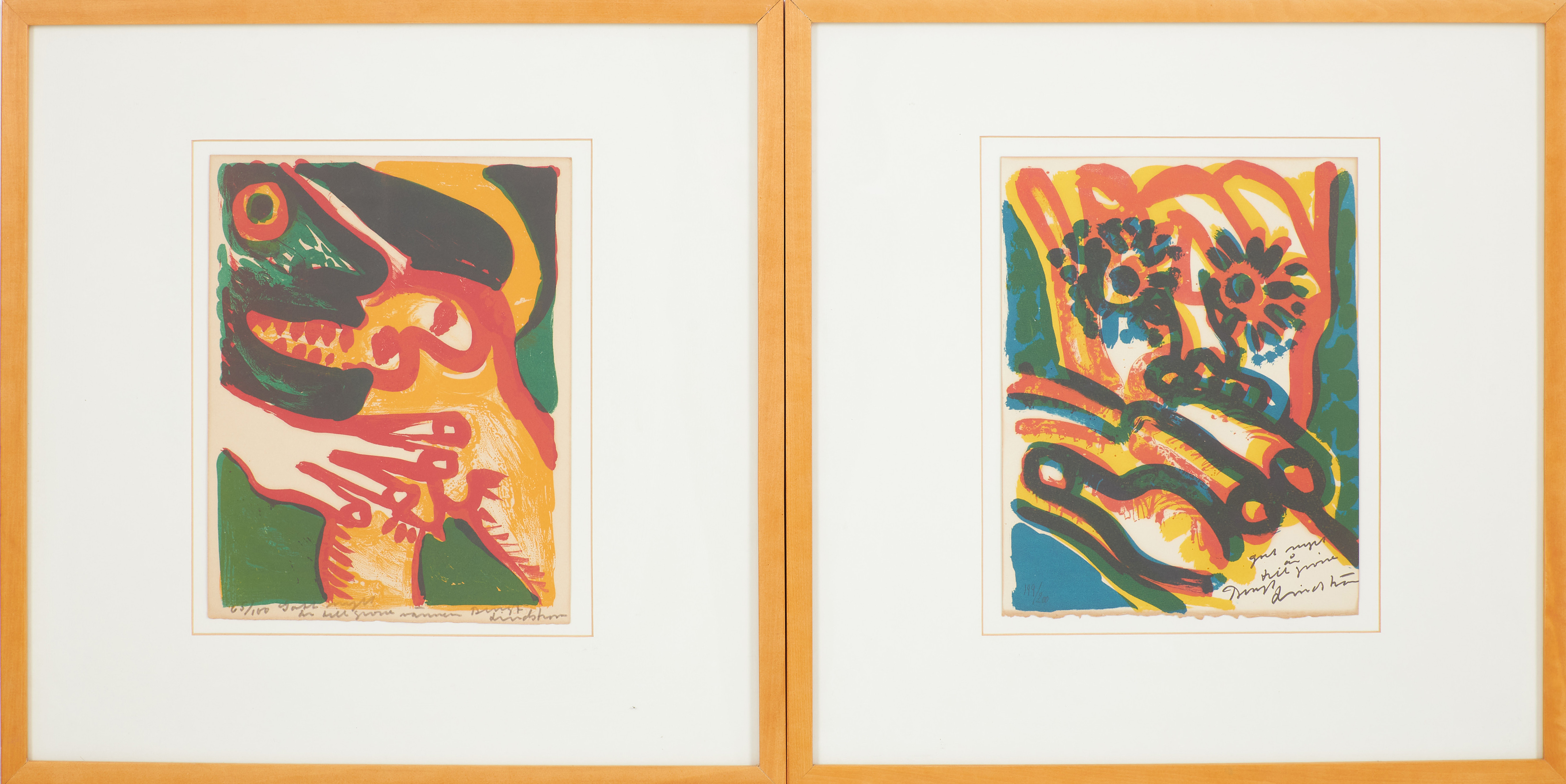 BENGT LINDSTRÖM. 2 st, Kompositioner ansikten, med dedikationer, ena numrerad 65/100, signerade Bengt Lindström.